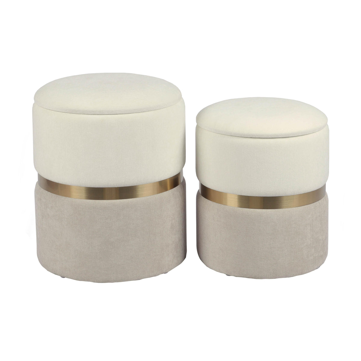 Gigi Cream and Tan Chenille Storage Ottoman - Set of 2 by TOV Furniture – photo 4 of 6