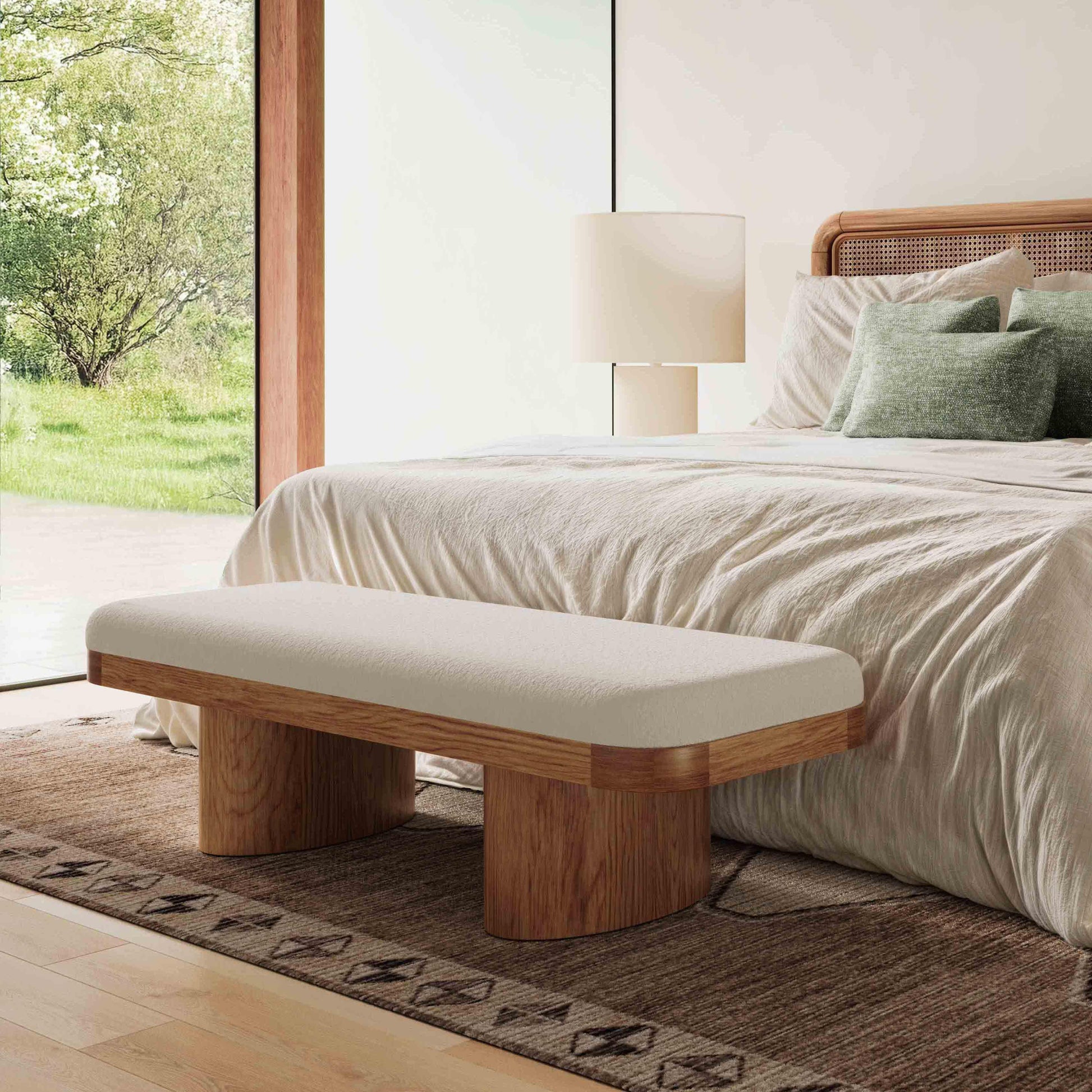 Ollie 56.5" White Performance Boucle Large Bench White by Tov Furniture