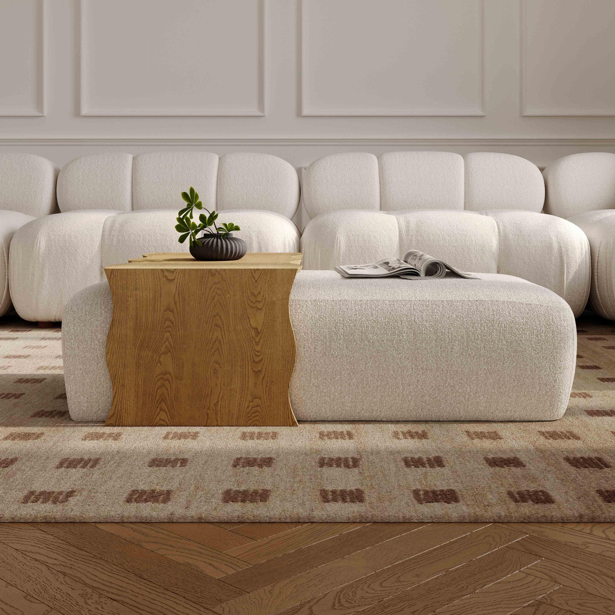 Spencer 54" Cream Performance Basketweave Ottoman with Bridge Table by TOV Furniture – photo 2 of 9