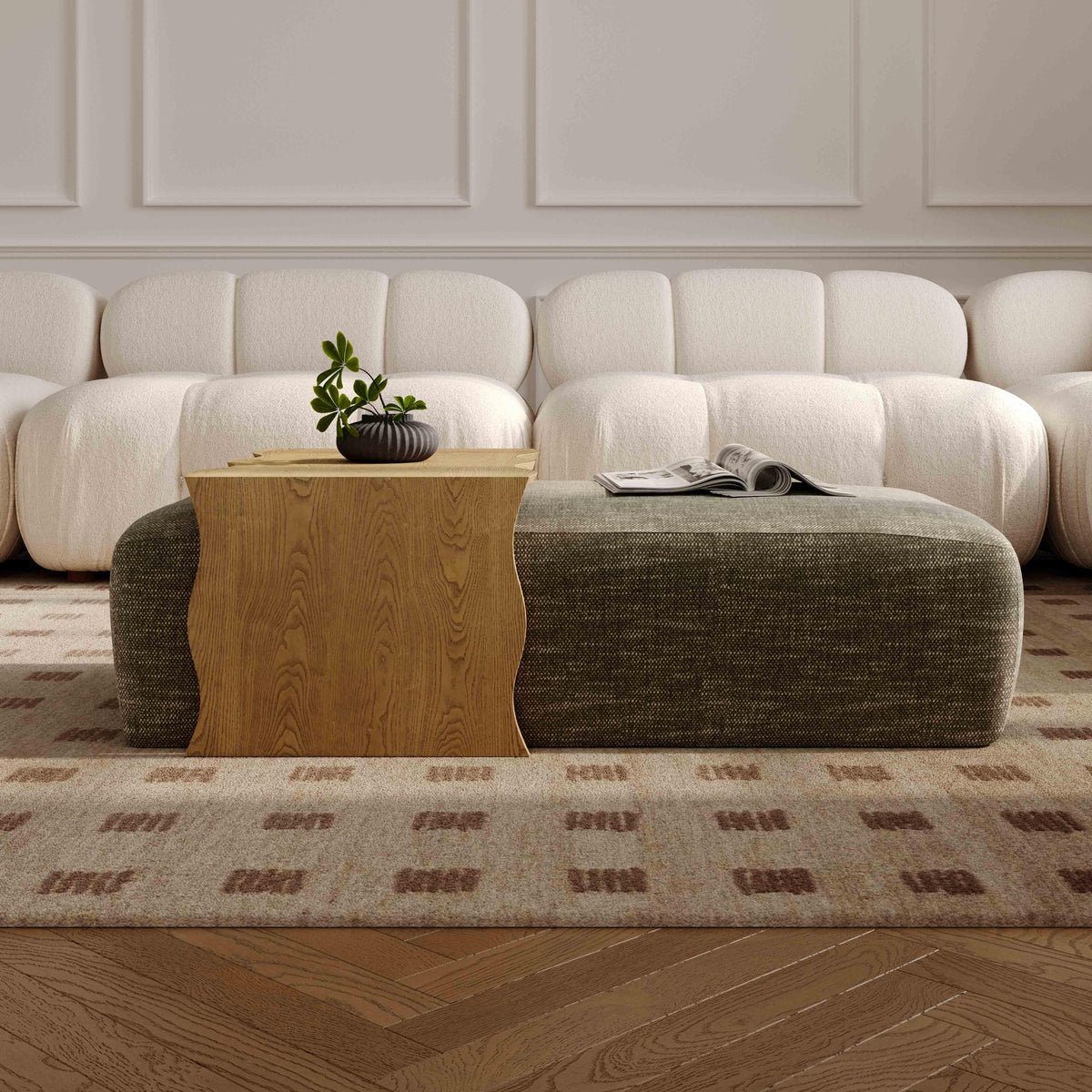 Spencer 54" Olive Green Performance Basketweave Ottoman with Bridge Table by TOV Furniture – photo 2 of 10