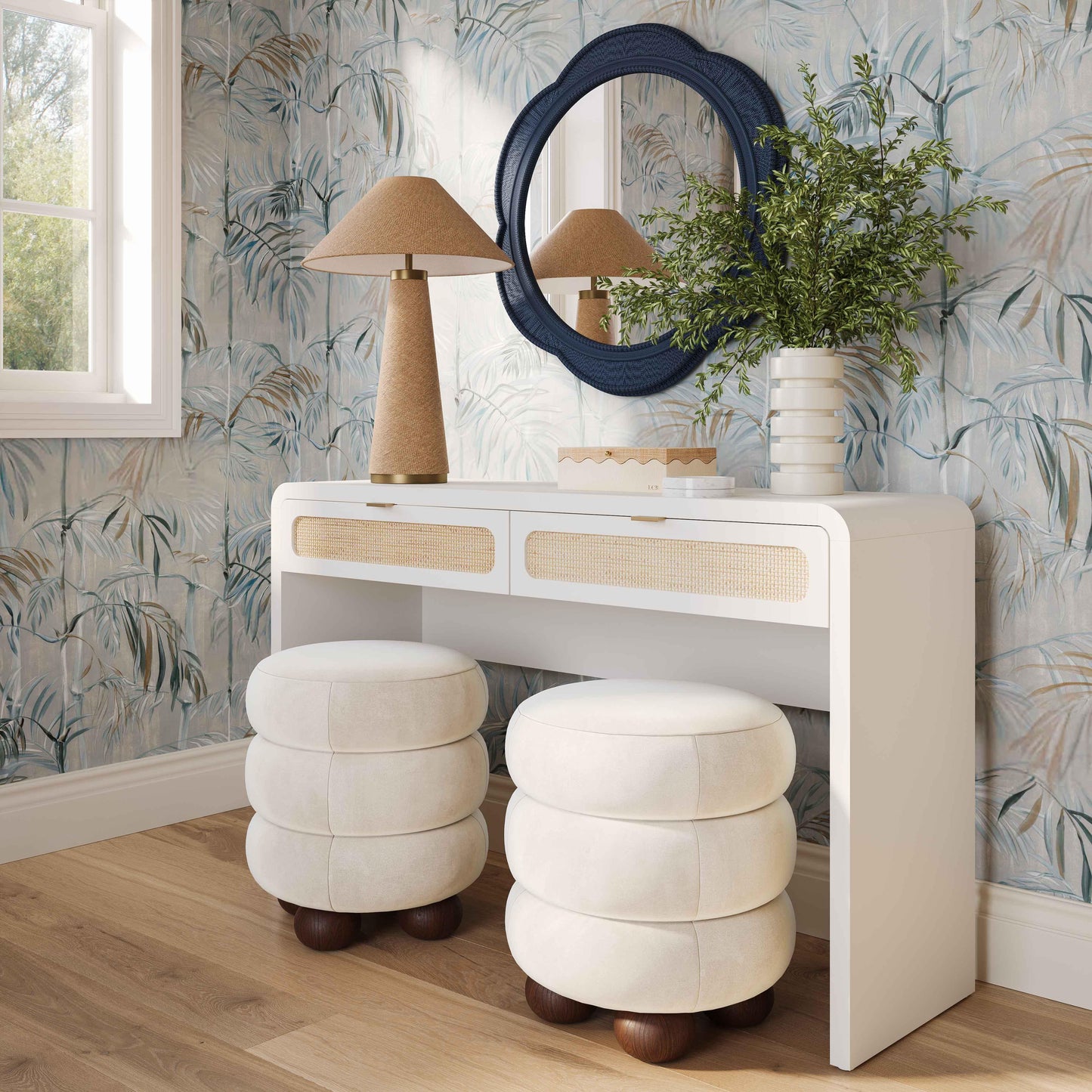 Patty 48" Rattan 2-Drawer Console Desk White by Tov Furniture