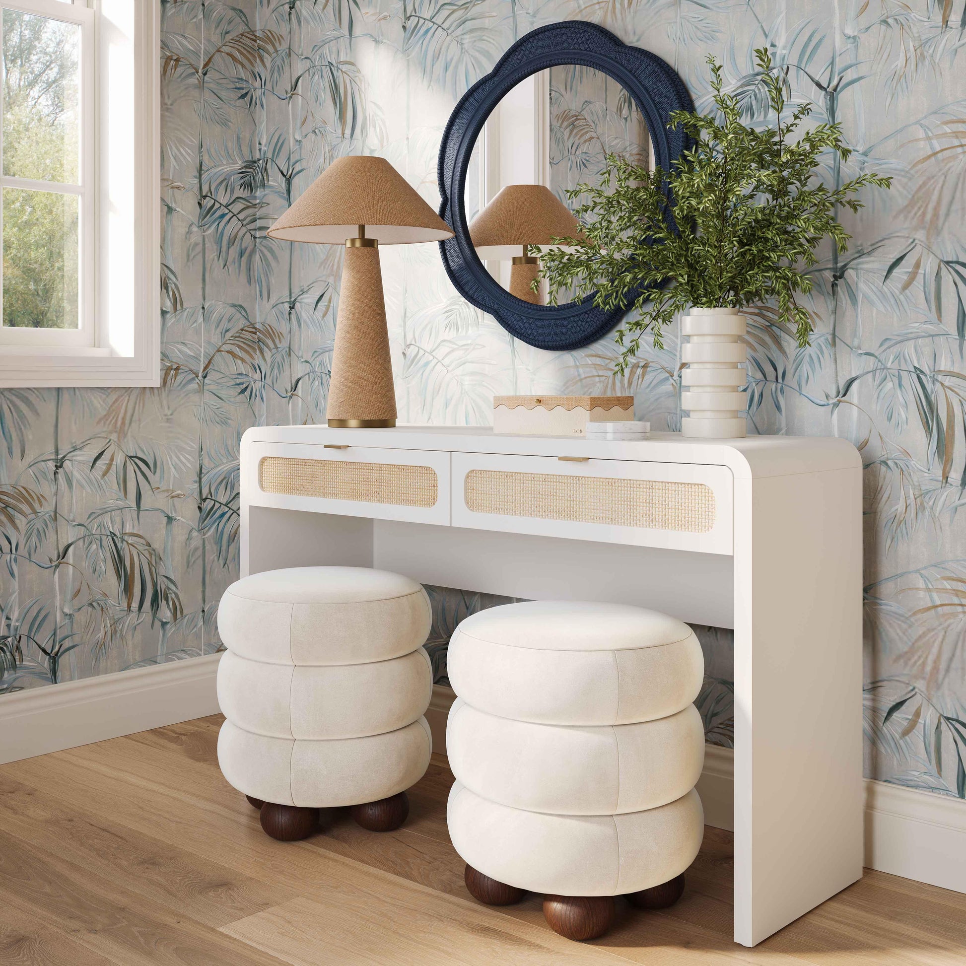 Patty 48" Rattan 2-Drawer Console Desk White by Tov Furniture