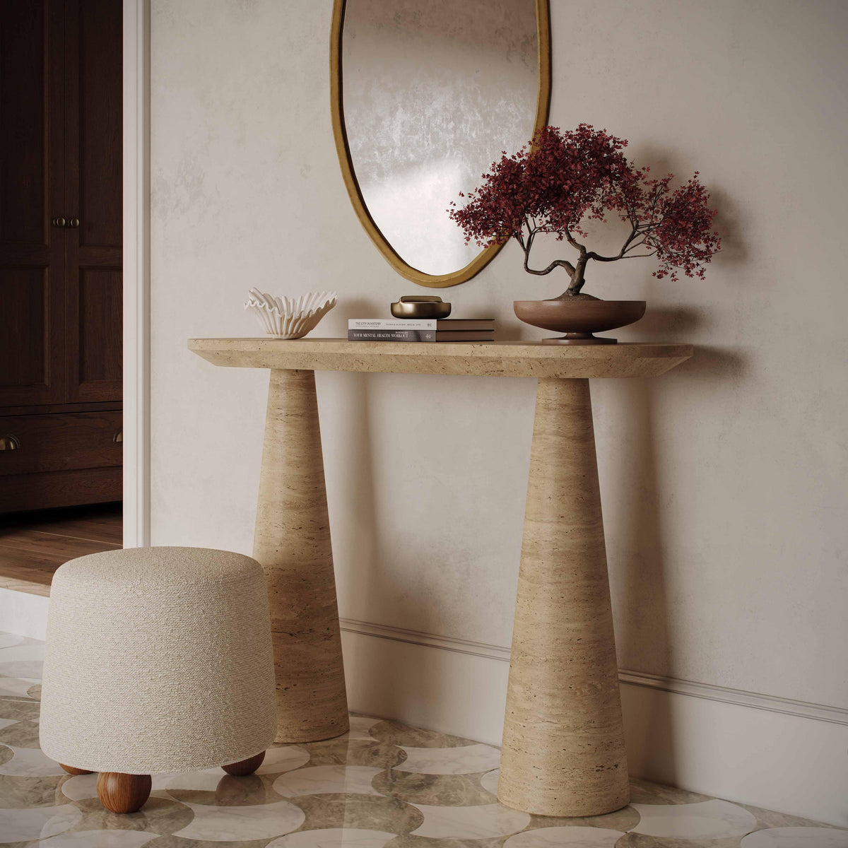 Sandra 47" Faux Travertine Indoor/Outdoor Console Table by TOV Furniture – photo 2 of 7