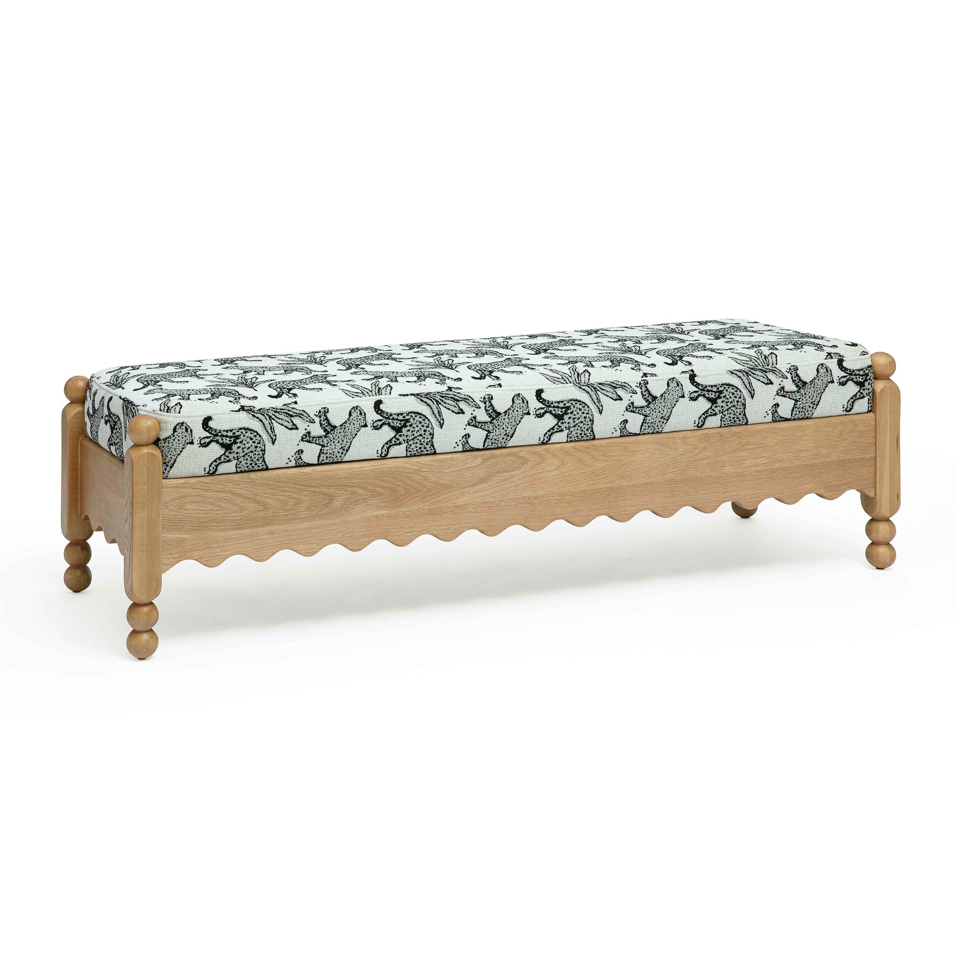 Thelma 56" Leopard Performance Jacquard Fabric Bench Cream by Tov Furniture