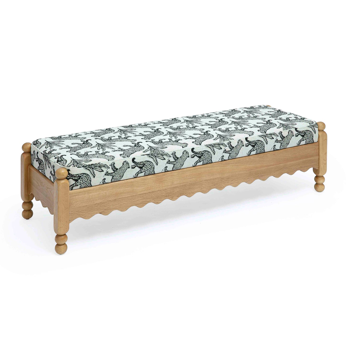 Thelma 56" Leopard Performance Jacquard Fabric Bench Cream by Tov Furniture