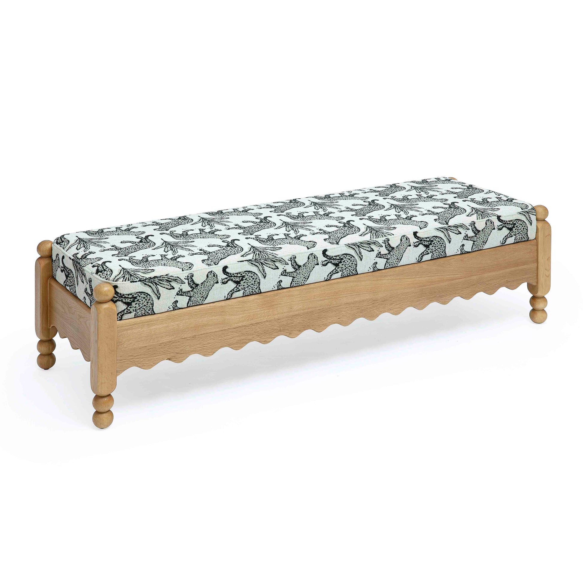 Thelma 56" Leopard Performance Jacquard Fabric Bench Cream by Tov Furniture