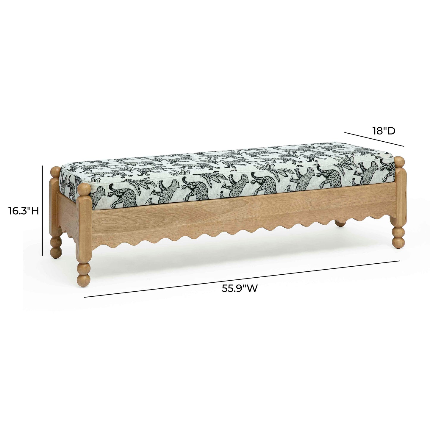 Thelma 56" Leopard Performance Jacquard Fabric Bench Cream by Tov Furniture