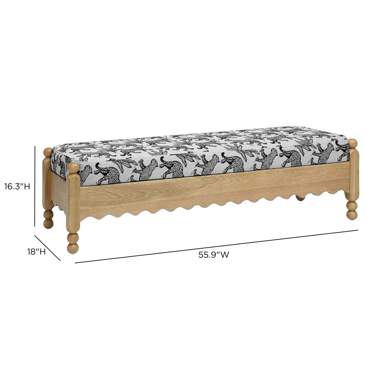 Thelma 56" Cream Leopard Performance Jacquard Fabric Bench by TOV Furniture – photo 6 of 6
