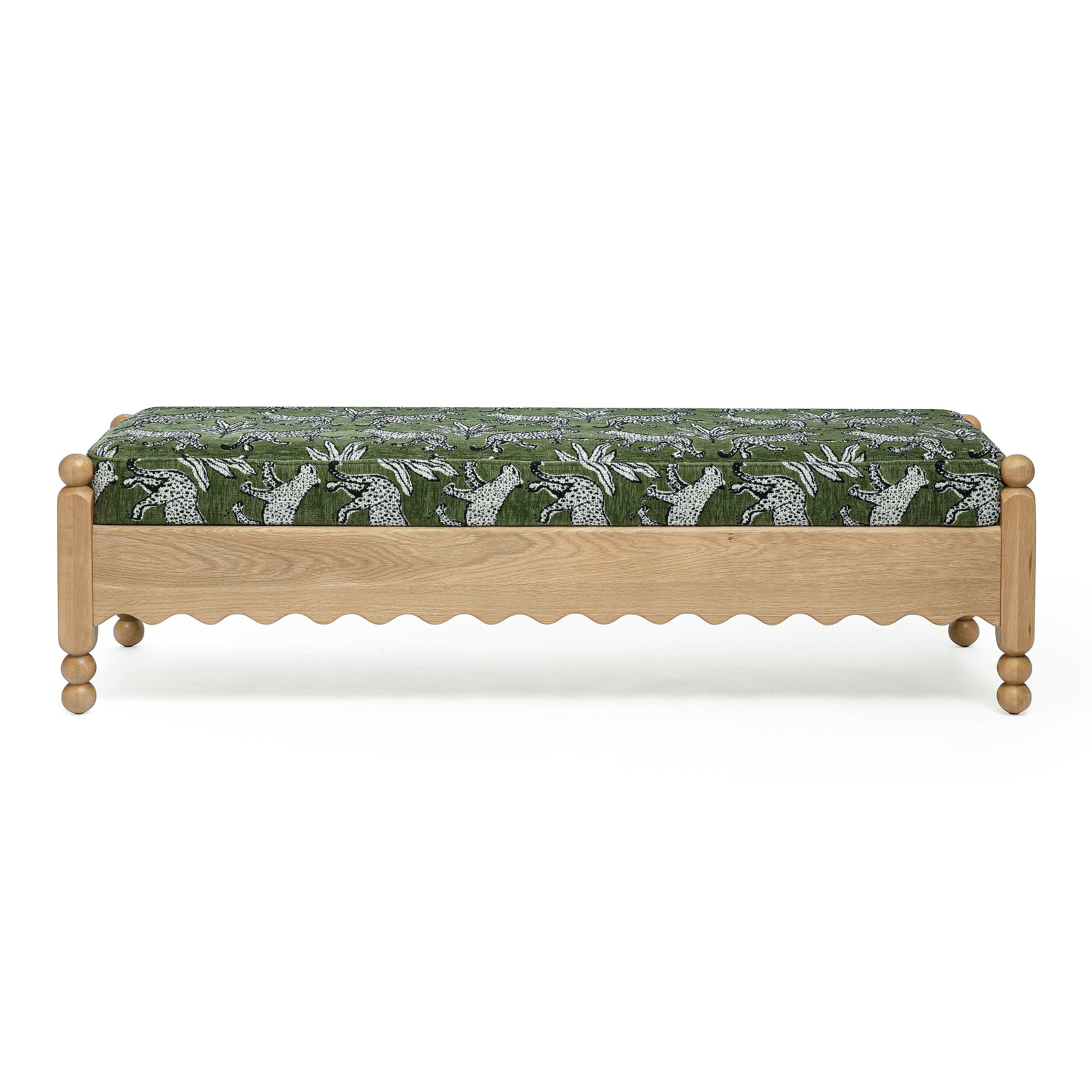 Thelma 56" Leopard Performance Jacquard Fabric Bench Olive Green by Tov Furniture