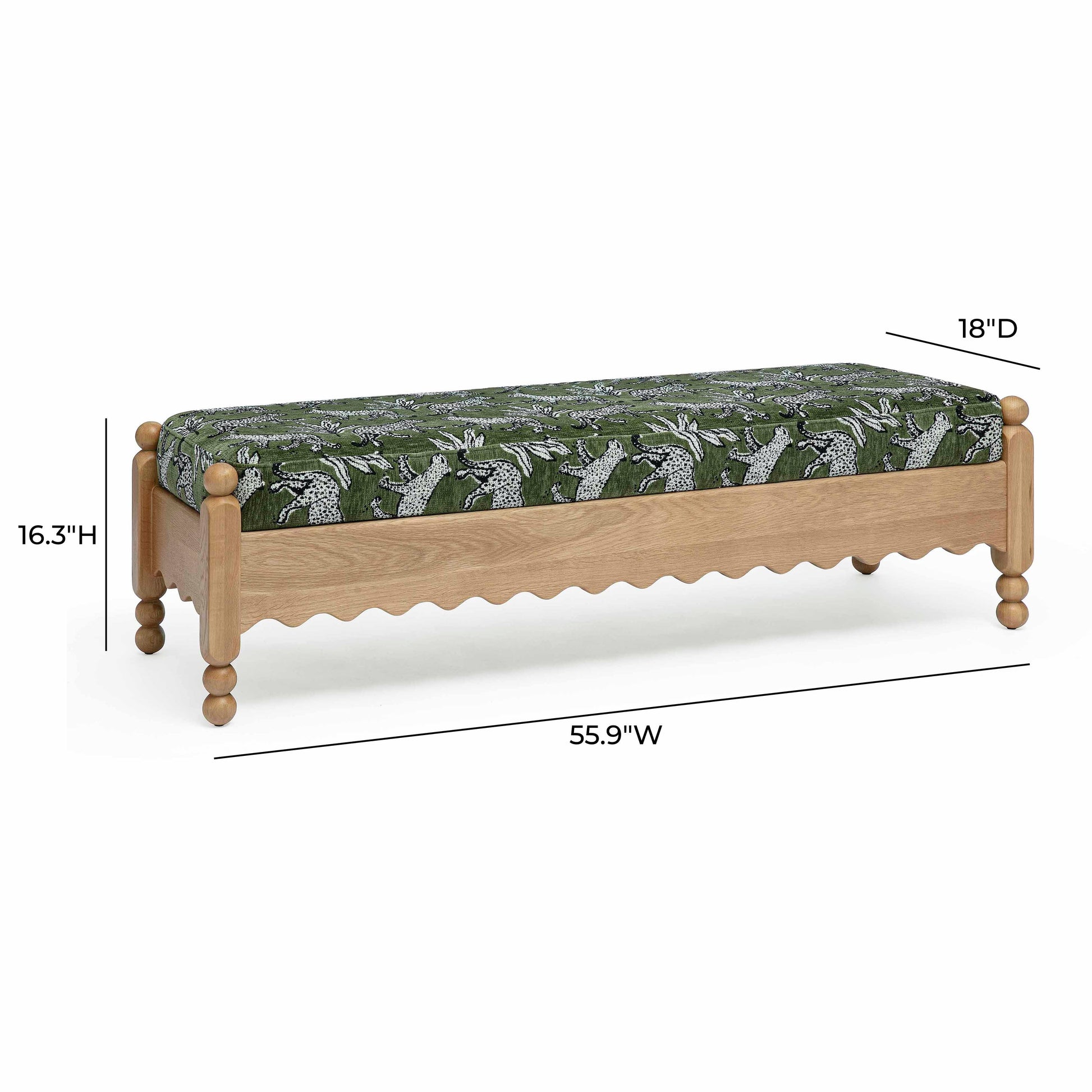 Thelma 56" Leopard Performance Jacquard Fabric Bench Olive Green by Tov Furniture