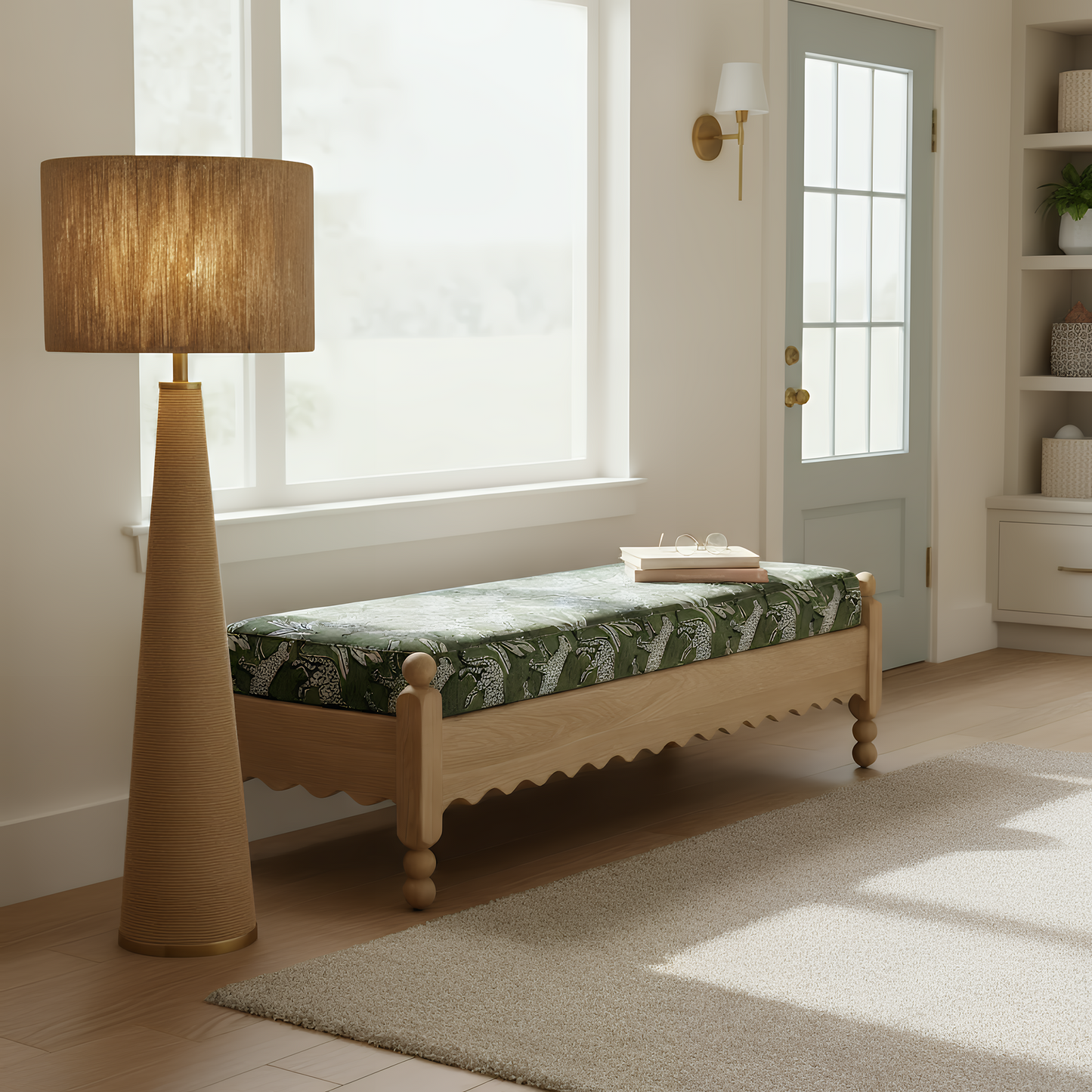 Thelma 56" Leopard Performance Jacquard Fabric Bench Olive Green by Tov Furniture
