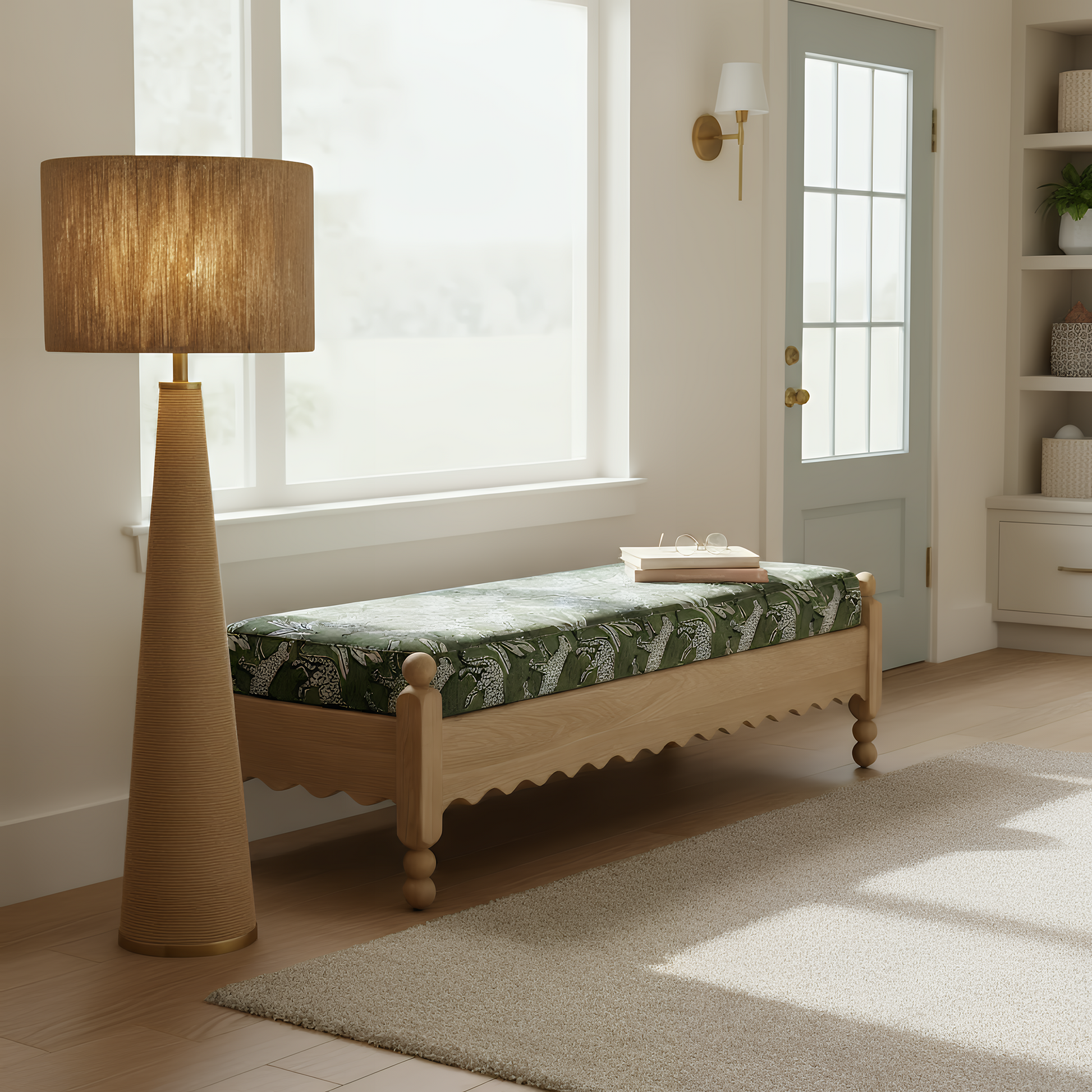 Thelma 56" Leopard Performance Jacquard Fabric Bench Olive Green by Tov Furniture