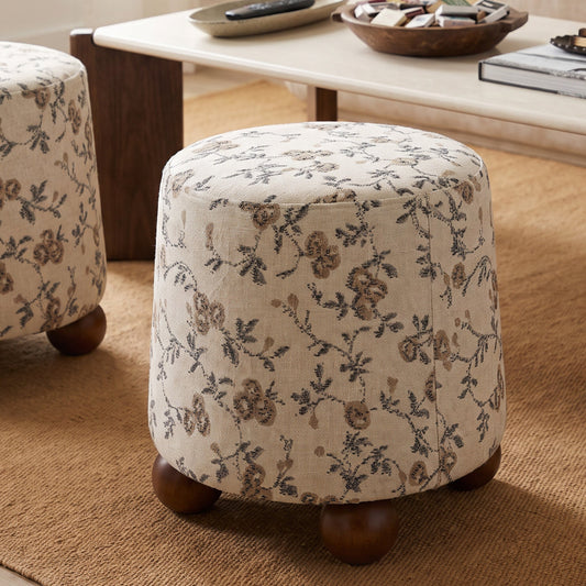 Jaine Beige Floral Jacquard Ottoman by TOV Furniture – photo 2 of 7