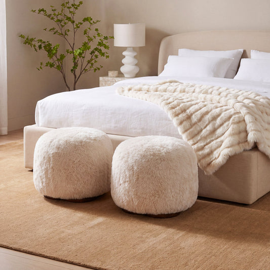 Oopa Cream Contract-Grade Straight Vegan Shearling Swivel Ottoman by TOV Furniture – photo 2 of 8
