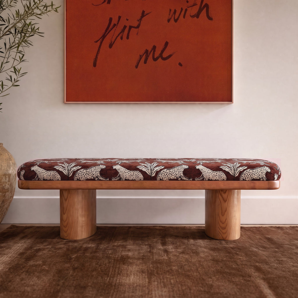 Ollie 48" Brown Leopard Jacquard Bench by TOV Furniture – photo 2 of 7