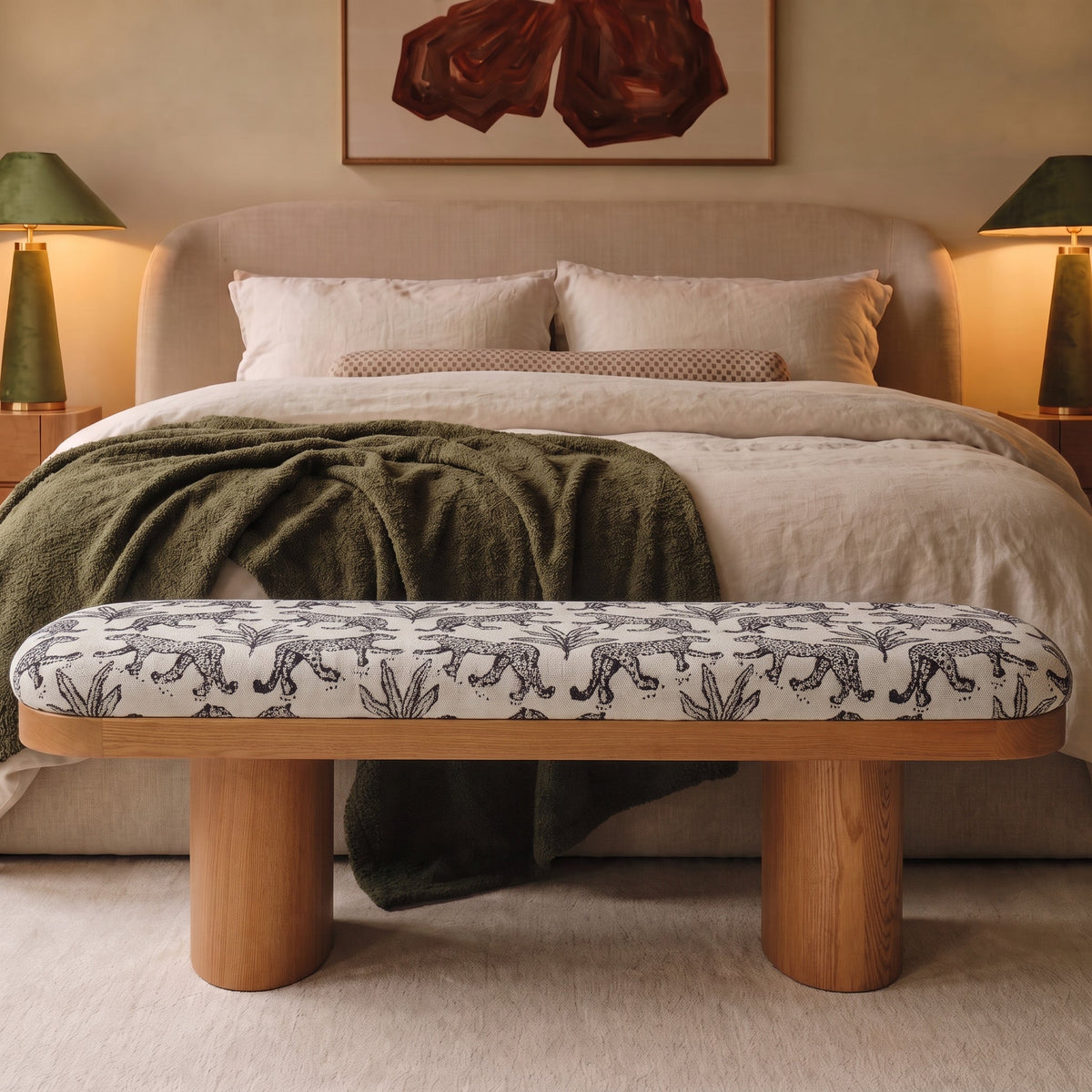 Ollie 48" Cream Leopard Jacquard Bench by TOV Furniture – photo 2 of 7