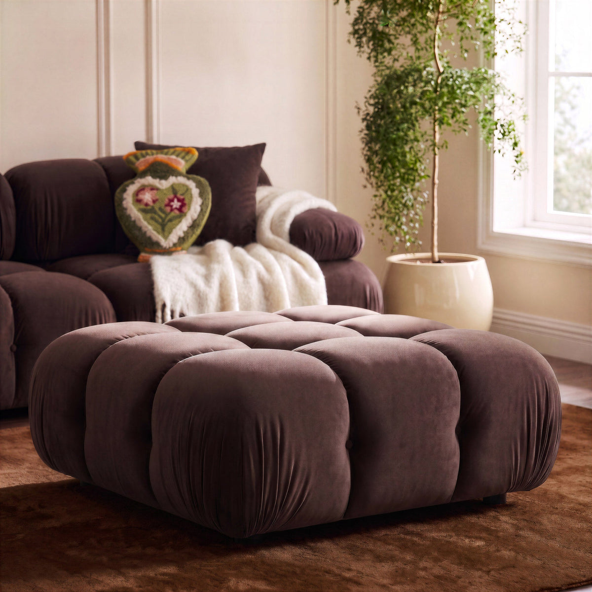 Calliope Dark Brown Performance Velvet Modular Ottoman by TOV Furniture – photo 2 of 5