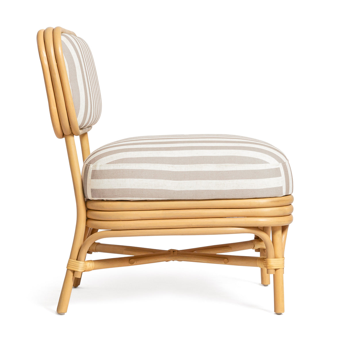 Dorine Khaki Striped Performance Linen & Rattan Accent Chair by TOV Furniture – photo 4 of 8