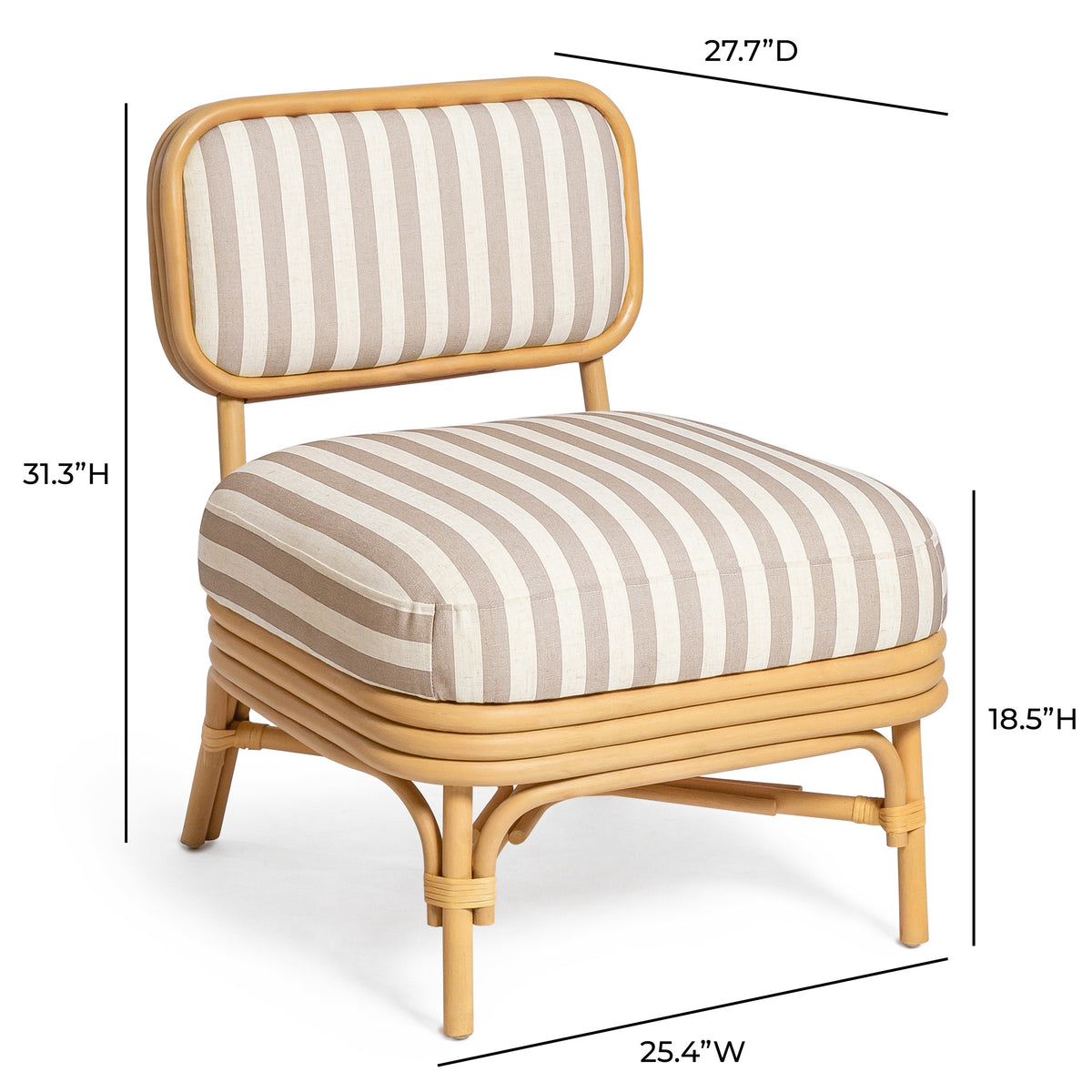 Dorine Khaki Striped Performance Linen & Rattan Accent Chair by TOV Furniture – photo 8 of 8