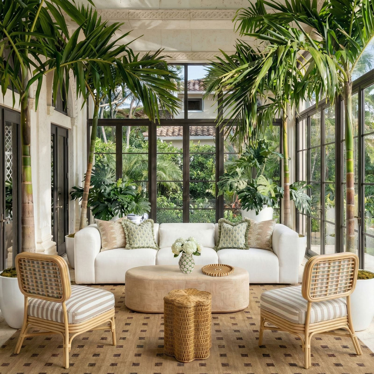 Dorine Khaki Striped Performance Linen & Rattan Accent Chair by TOV Furniture – photo 2 of 8