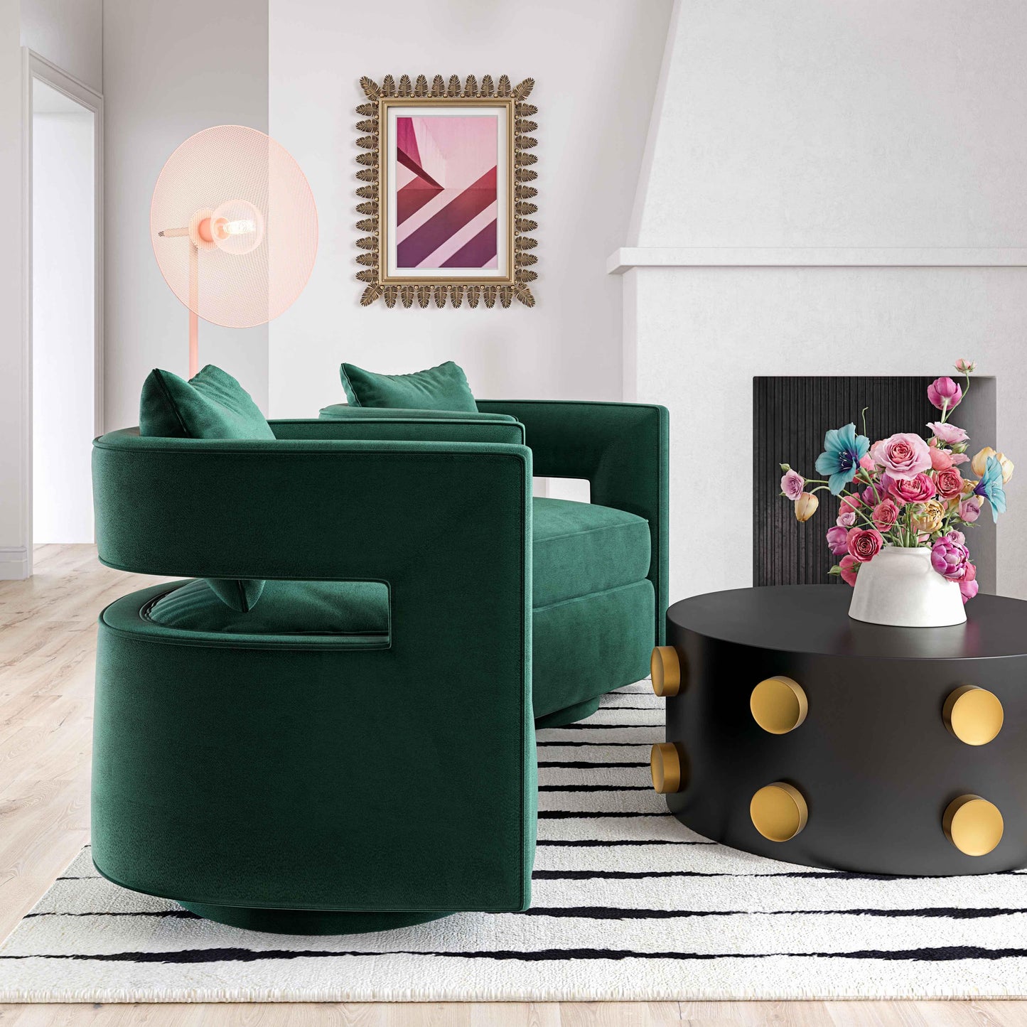 Kennedy Performance Velvet Swivel Accent Chair Forest Green by Tov Furniture
