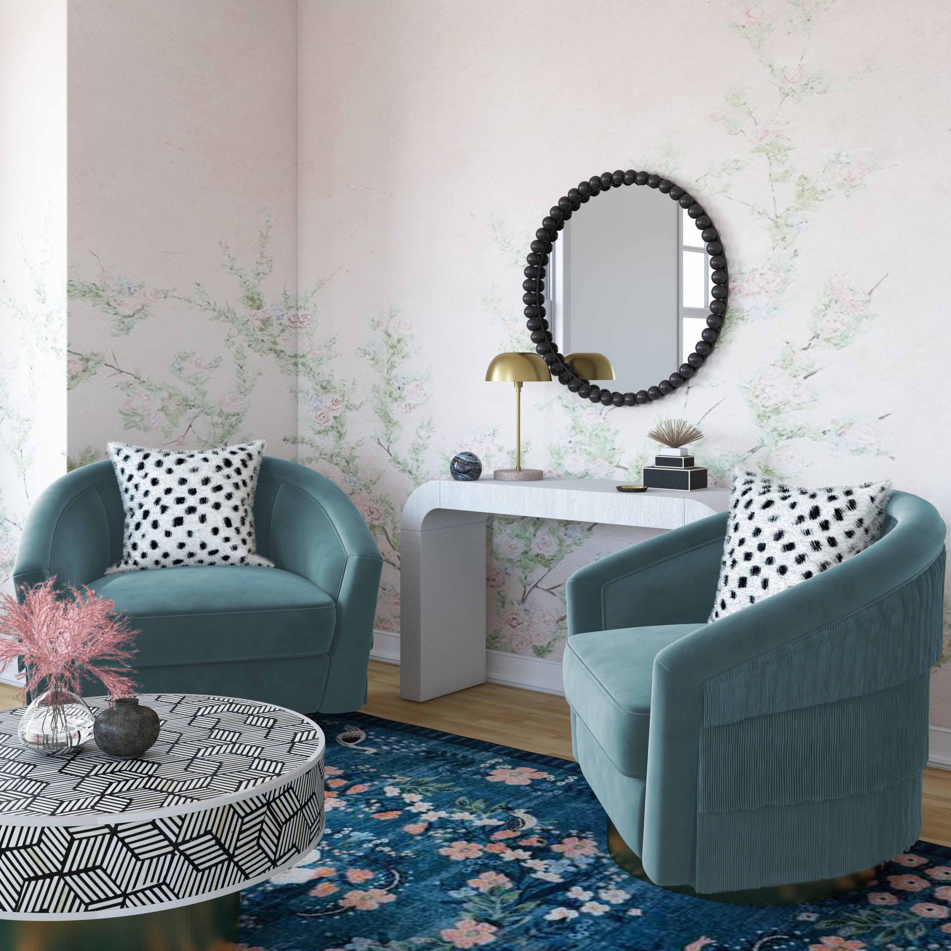 Flapper Velvet Swivel Chair Bluestone by Tov Furniture