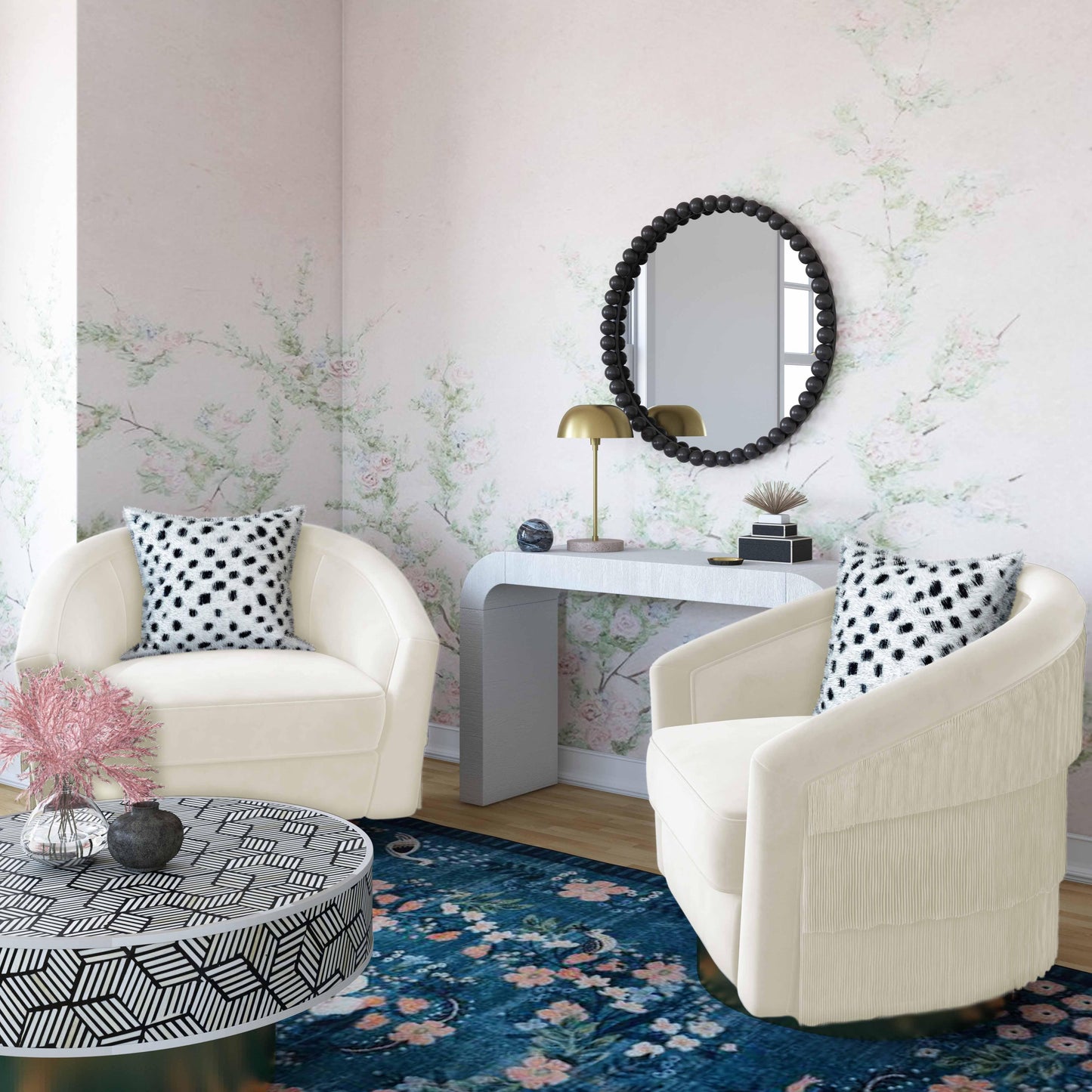 Flapper Velvet Swivel Chair Cream by Tov Furniture