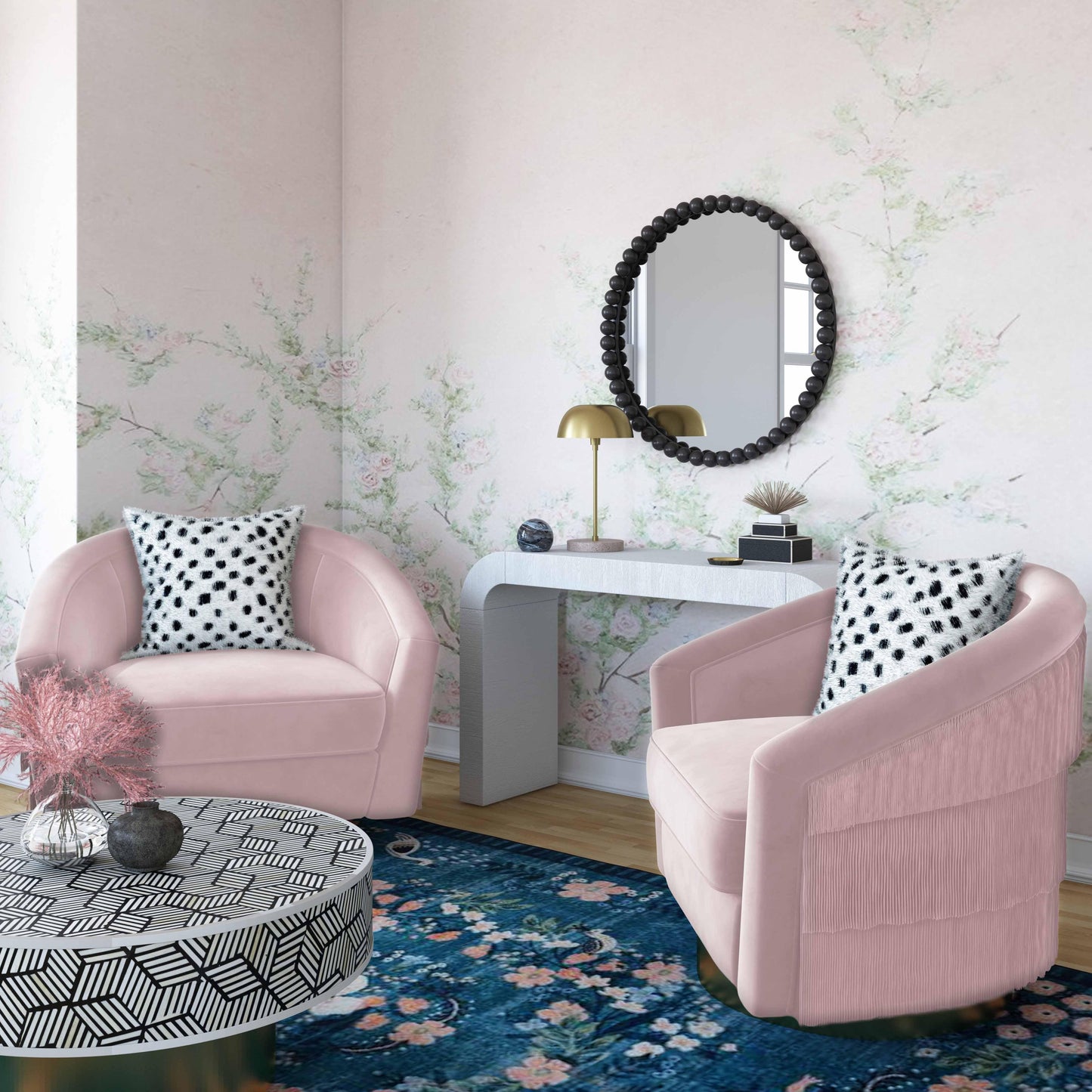 Flapper Velvet Swivel Chair Blush by Tov Furniture
