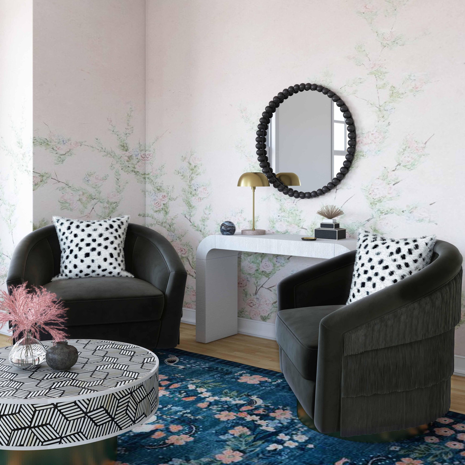 Flapper Velvet Swivel Chair Black by Tov Furniture