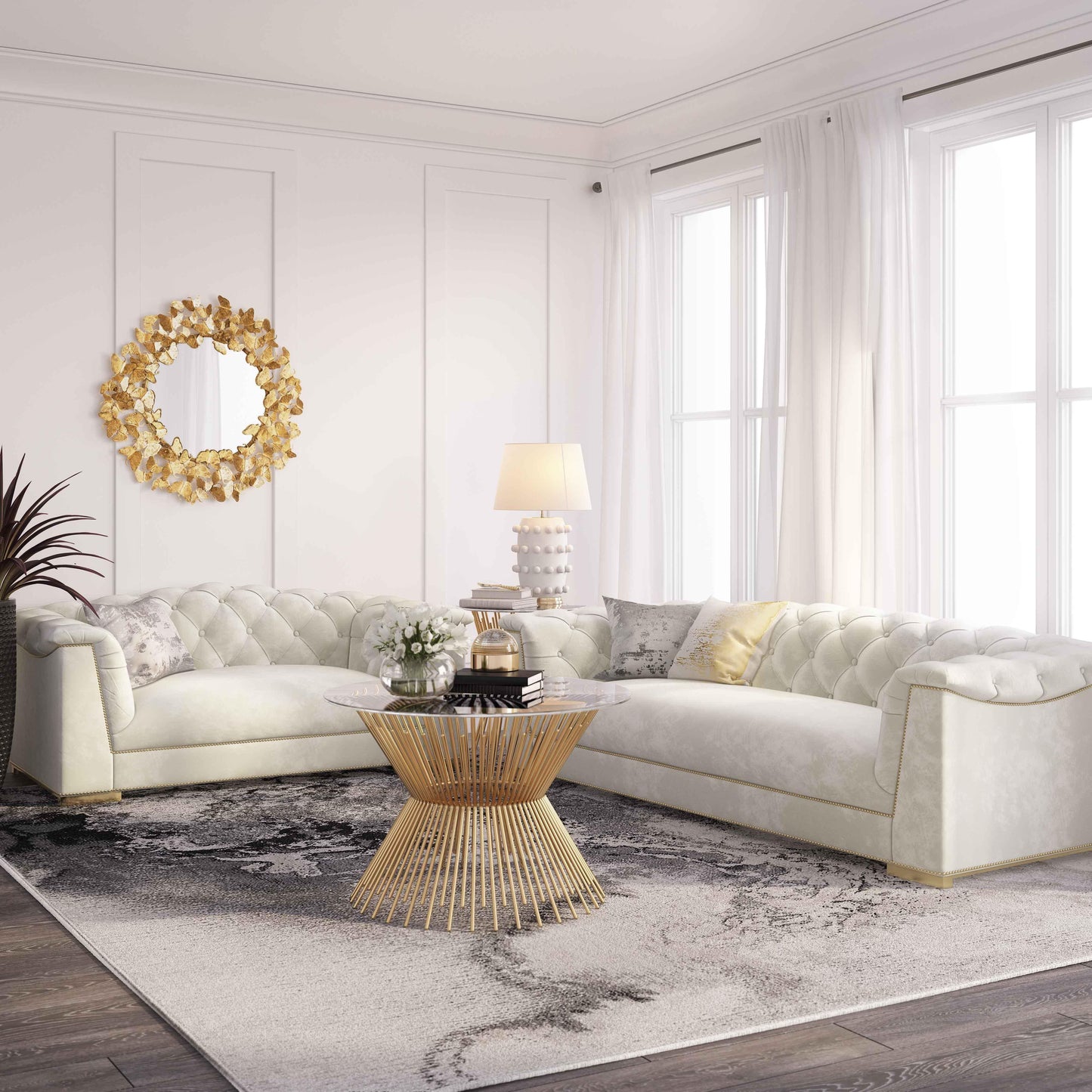 Farah Cream Velvet Sofa by TOV