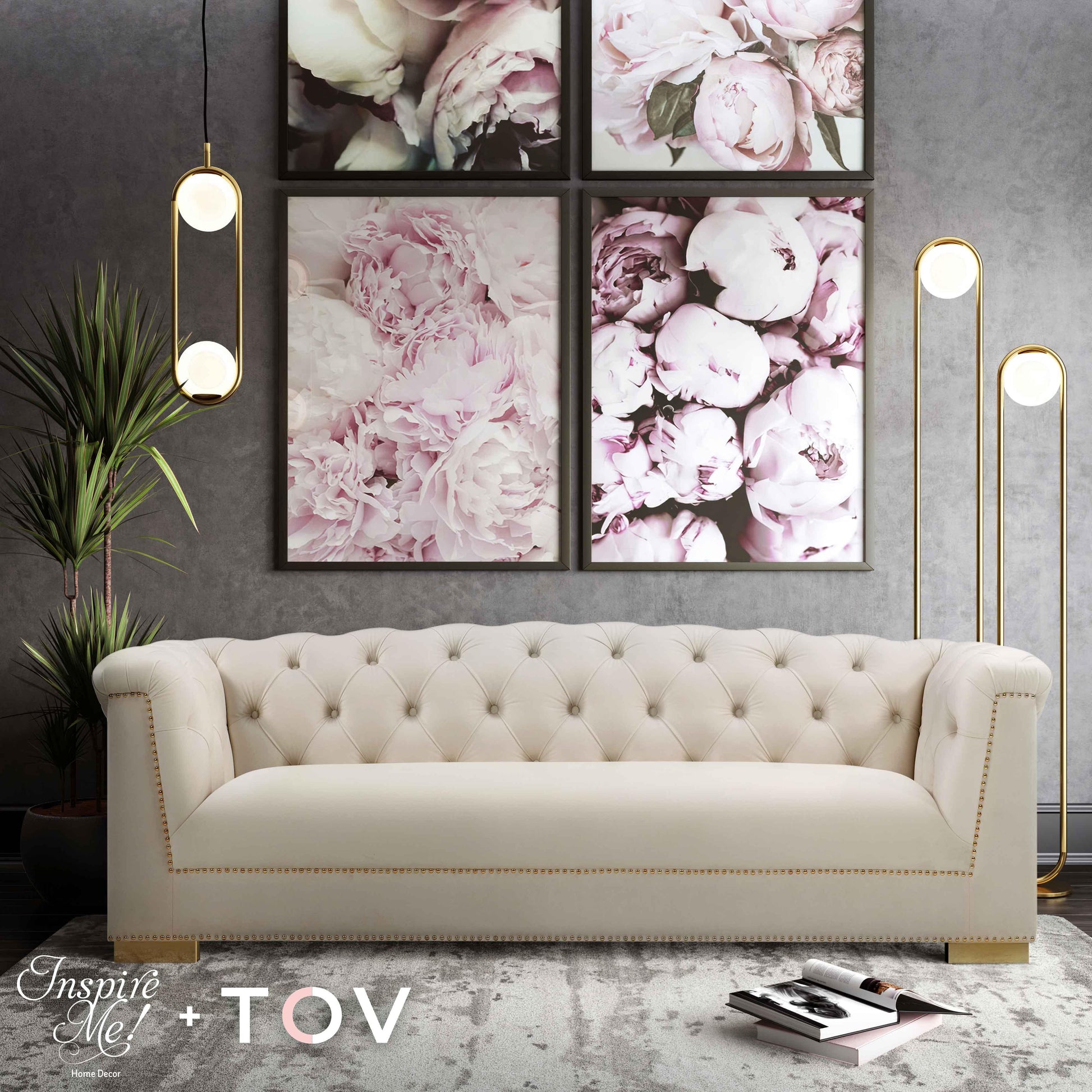 Farah Cream Velvet Sofa by TOV