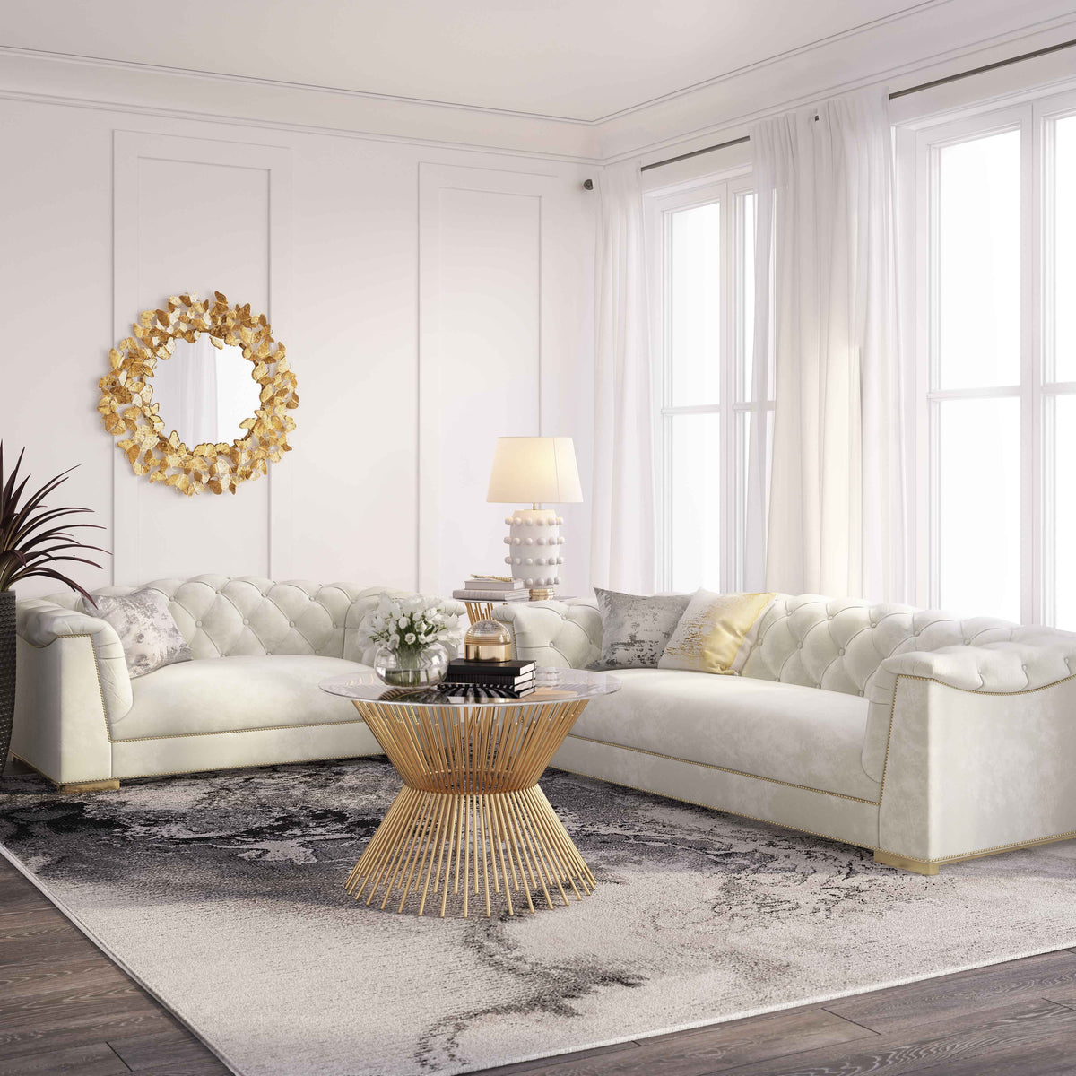 Farah 69" Performance Velvet Loveseat in Cream by TOV Furniture – photo 2 of 7