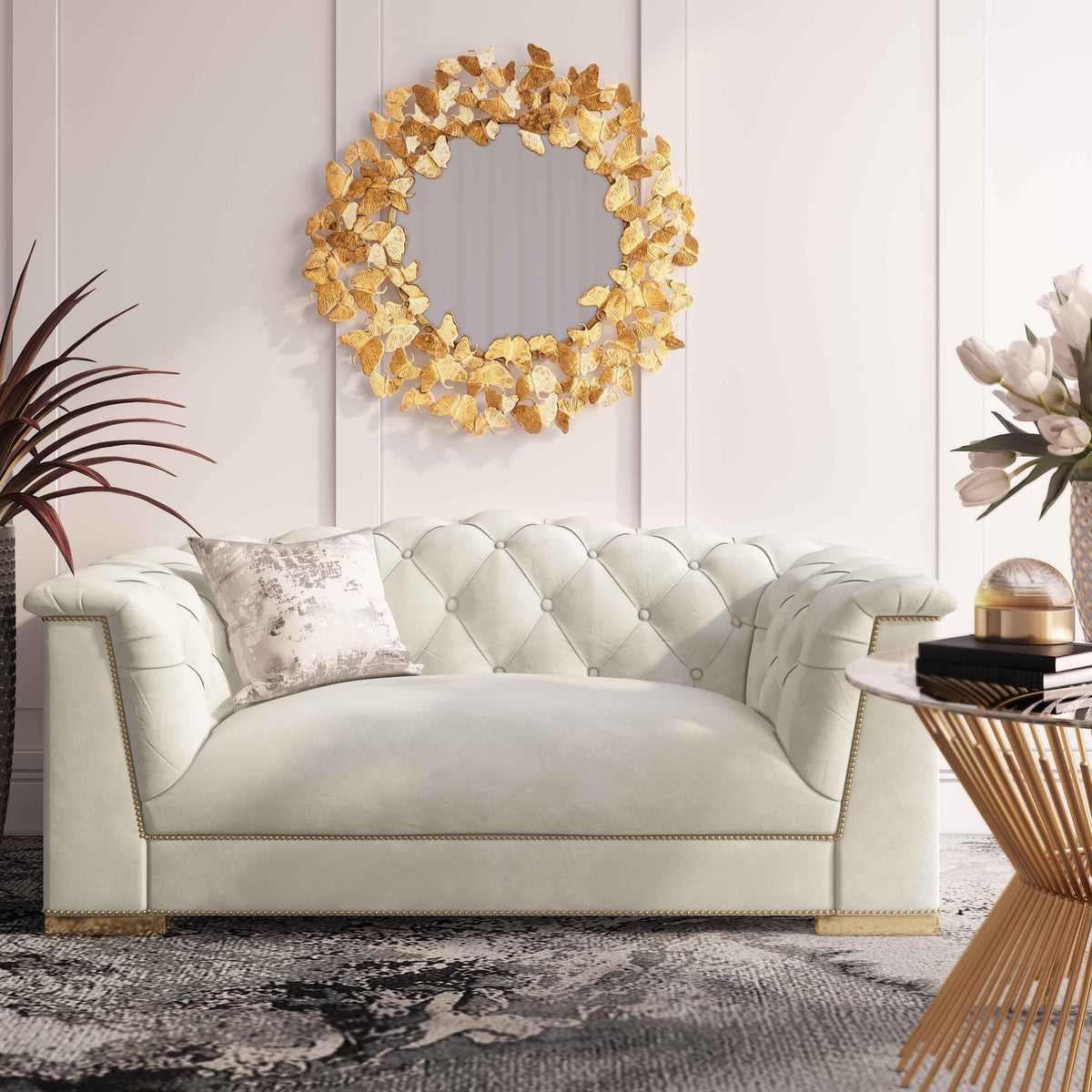 Farah 69" Performance Velvet Loveseat in Cream by TOV Furniture – photo 6 of 7