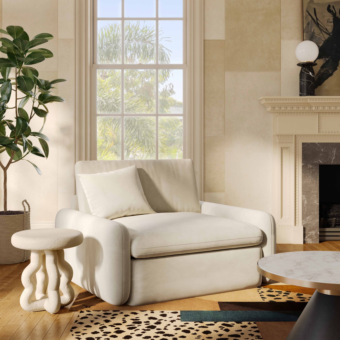 Rachelle Cream Performance Velvet Lounge Chair Cream by Tov Furniture
