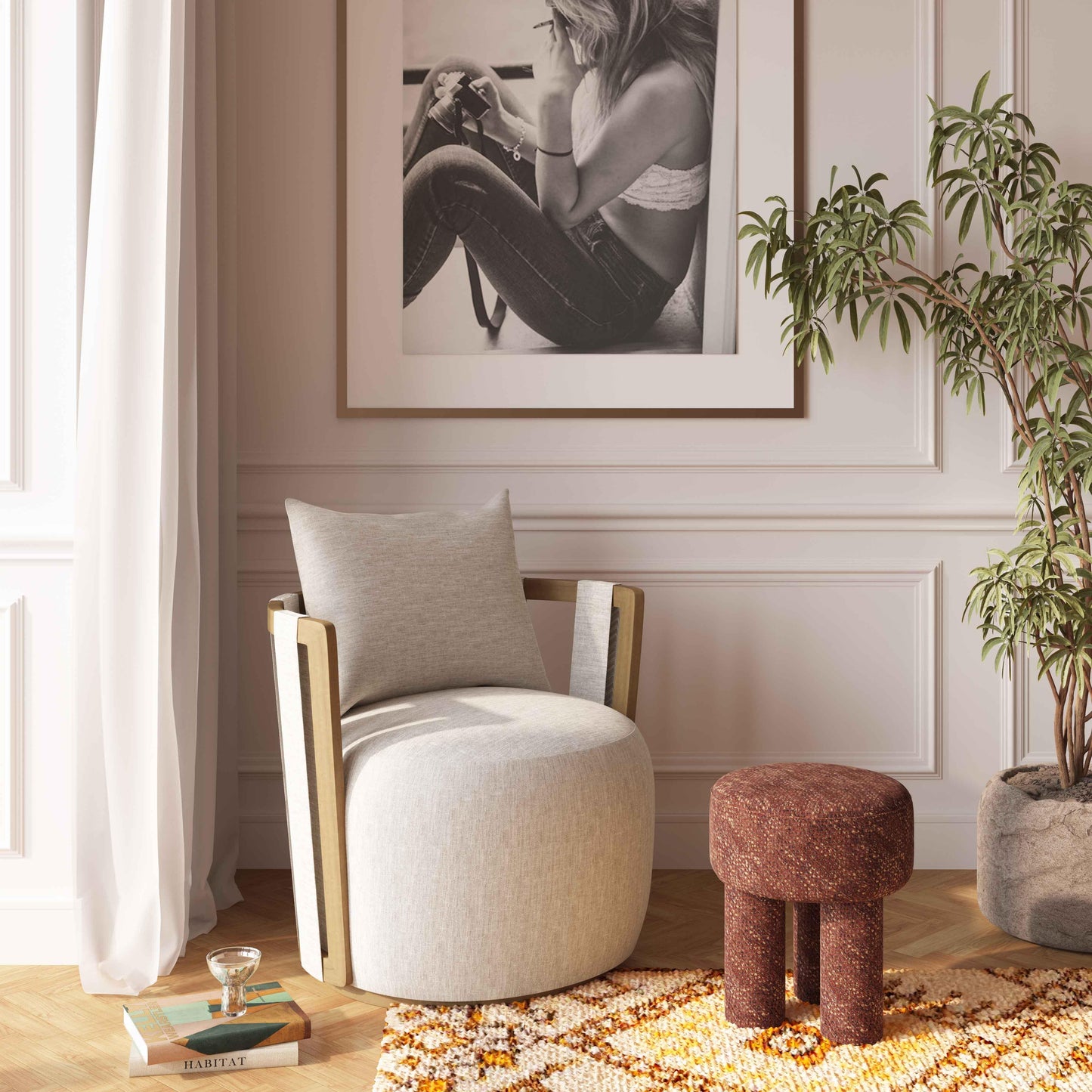 Paolo Textured Weave Swivel Chair by TOV S54358