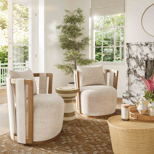 Paolo Cream Textured Weave Swivel Chair by TOV Furniture – photo 2 of 10