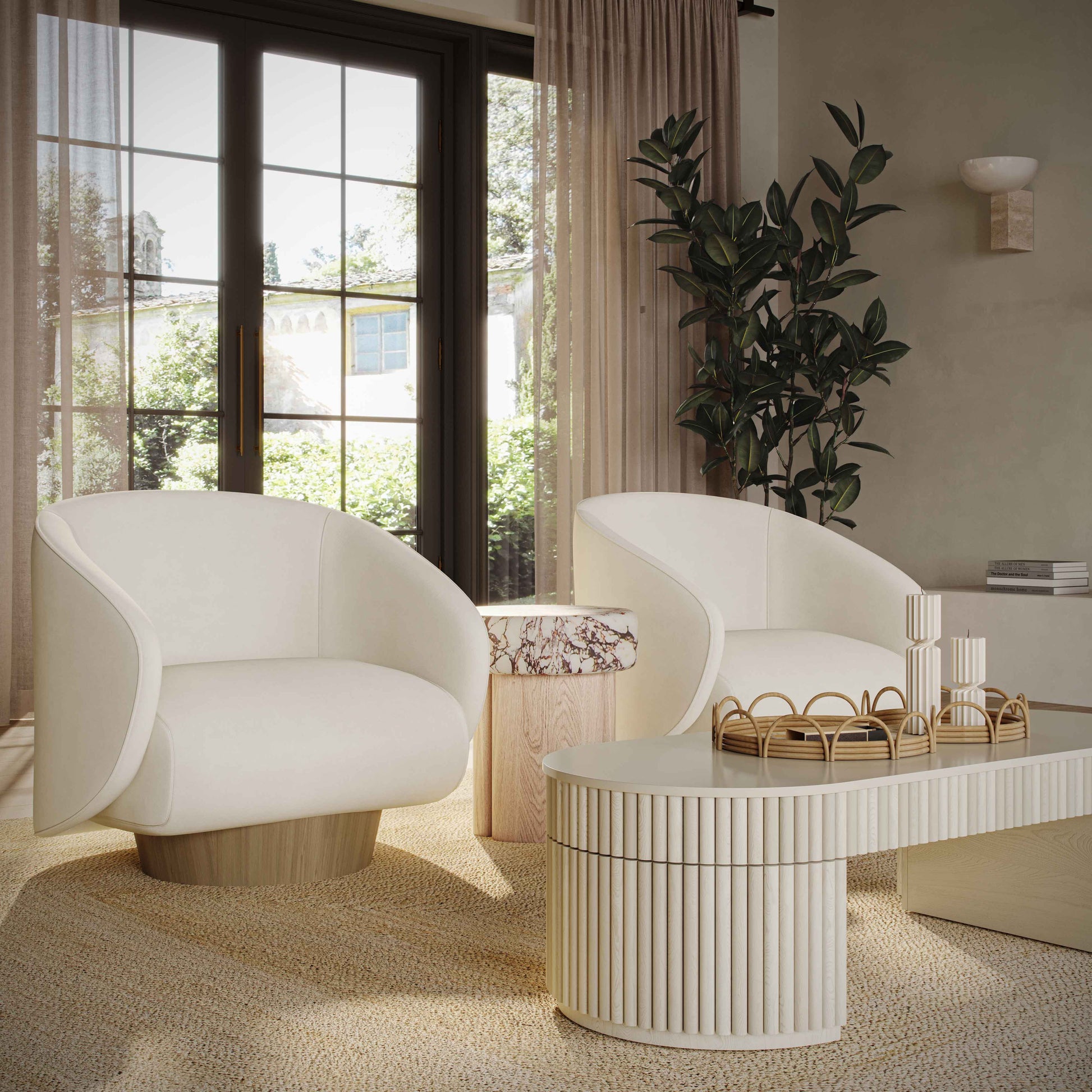 Presley Cream Performance Velvet Swivel Accent Chair Cream by Tov Furniture