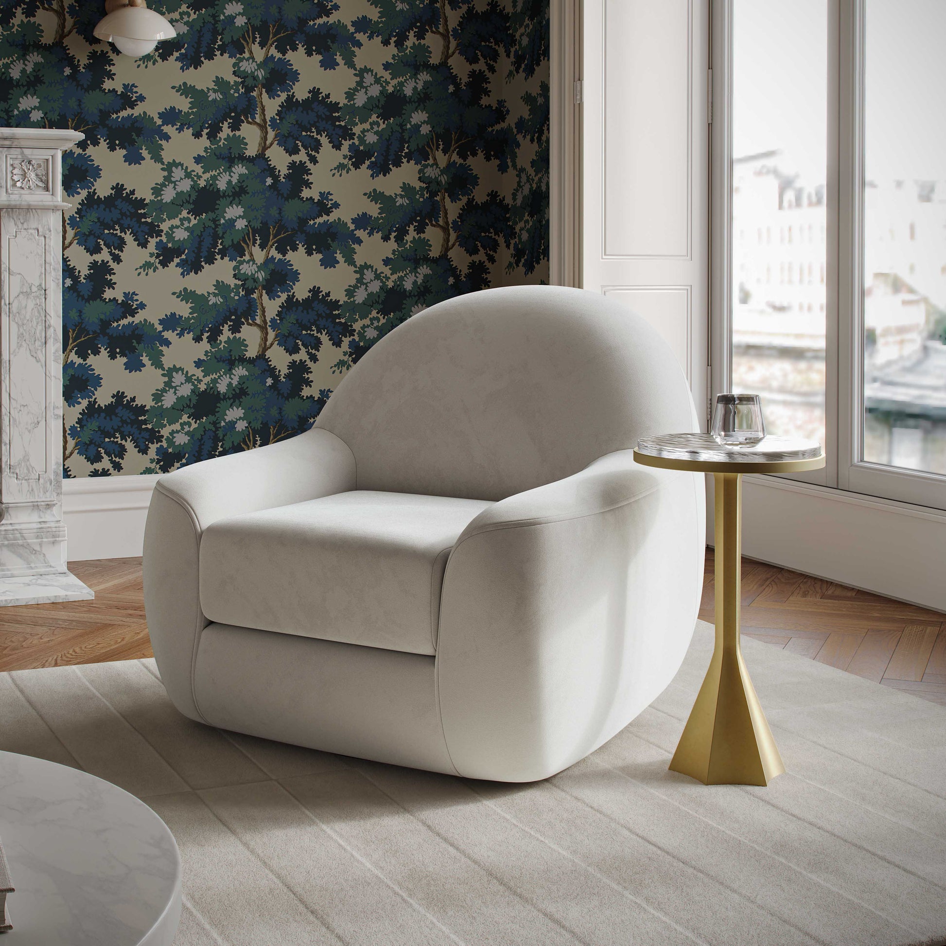 Tiago Performance Velvet Swivel Accent Chair Cream by Tov Furniture