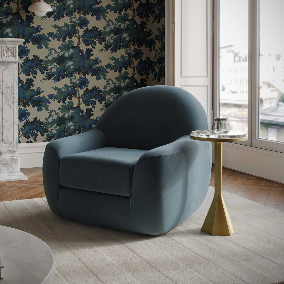 Tiago Dark Teal Performance Velvet Swivel Accent Chair by TOV Furniture – photo 2 of 7