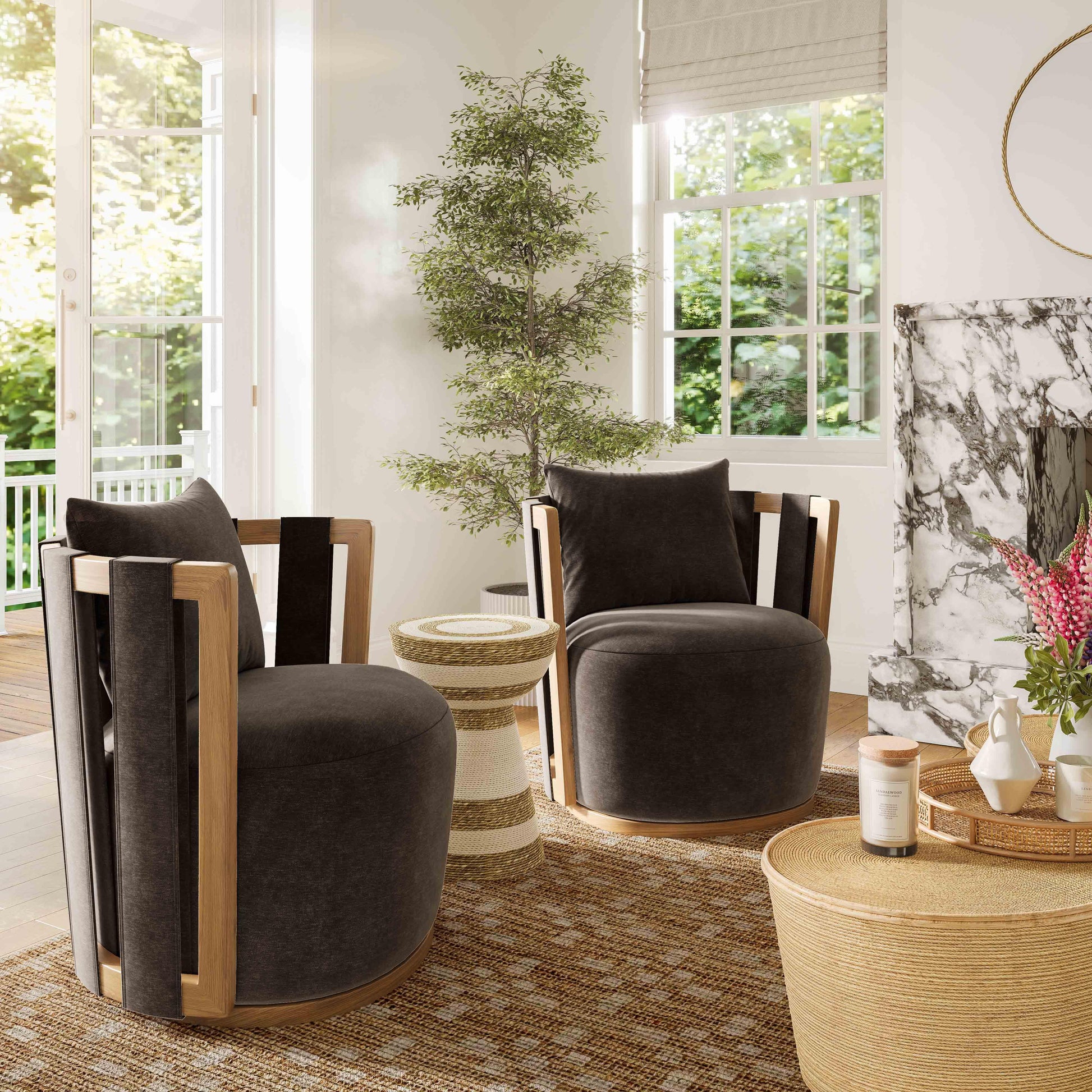 Paolo Upcycled Fabric Swivel Chair by TOV S54482