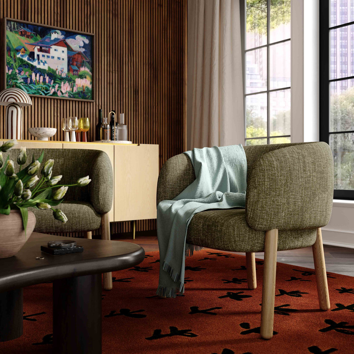 Foxy Olive Green Performance Textured Fabric Accent Chair by TOV Furniture – photo 2 of 7