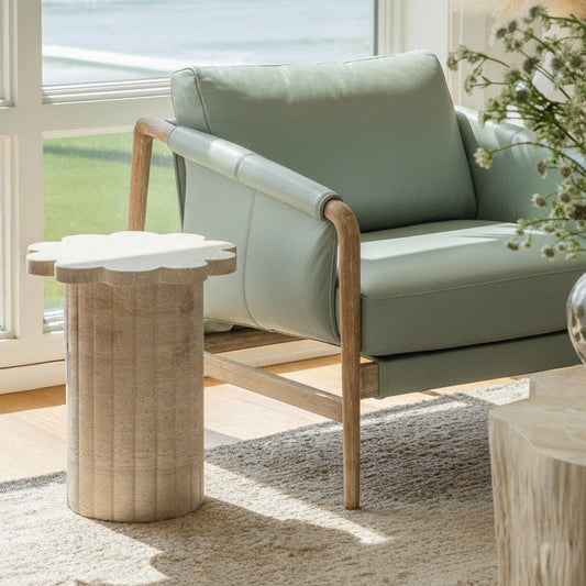 Blossom Washed Faux Travertine Indoor/Outdoor Concrete Side Table by TOV Furniture – photo 2 of 8