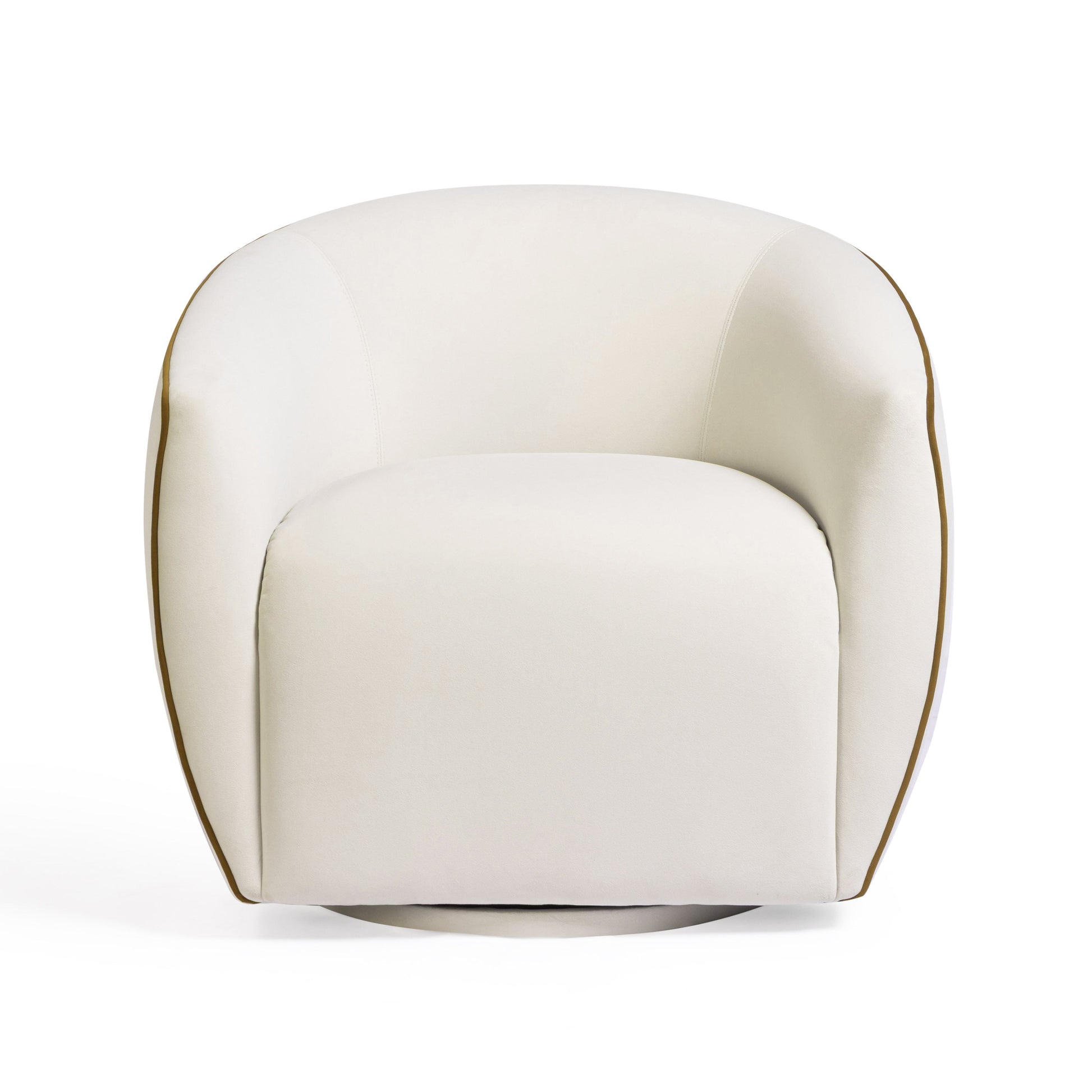 Jordan Contrast Piping Performance Velvet Swivel Accent Chair Chocolate Brown, Cream by Tov Furniture