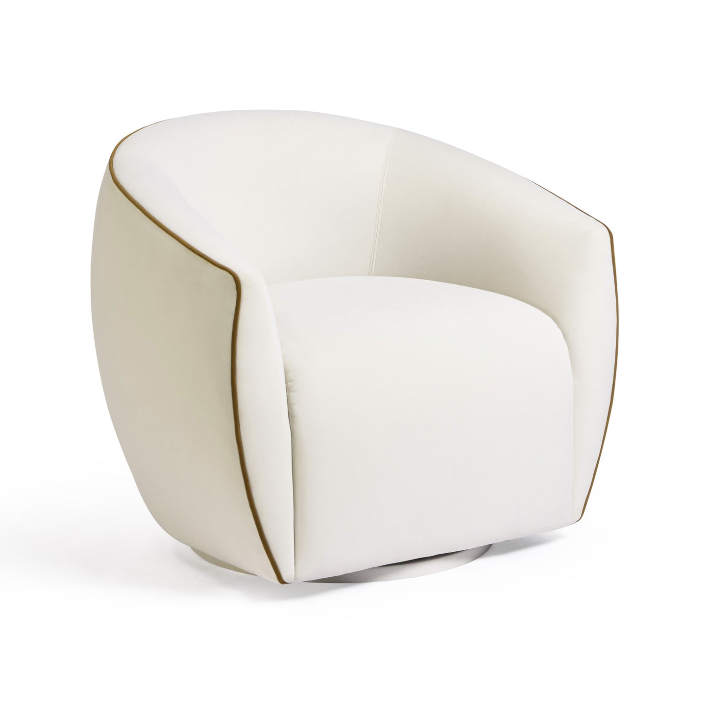 Jordan Contrast Piping Performance Velvet Swivel Accent Chair Chocolate Brown, Cream by Tov Furniture