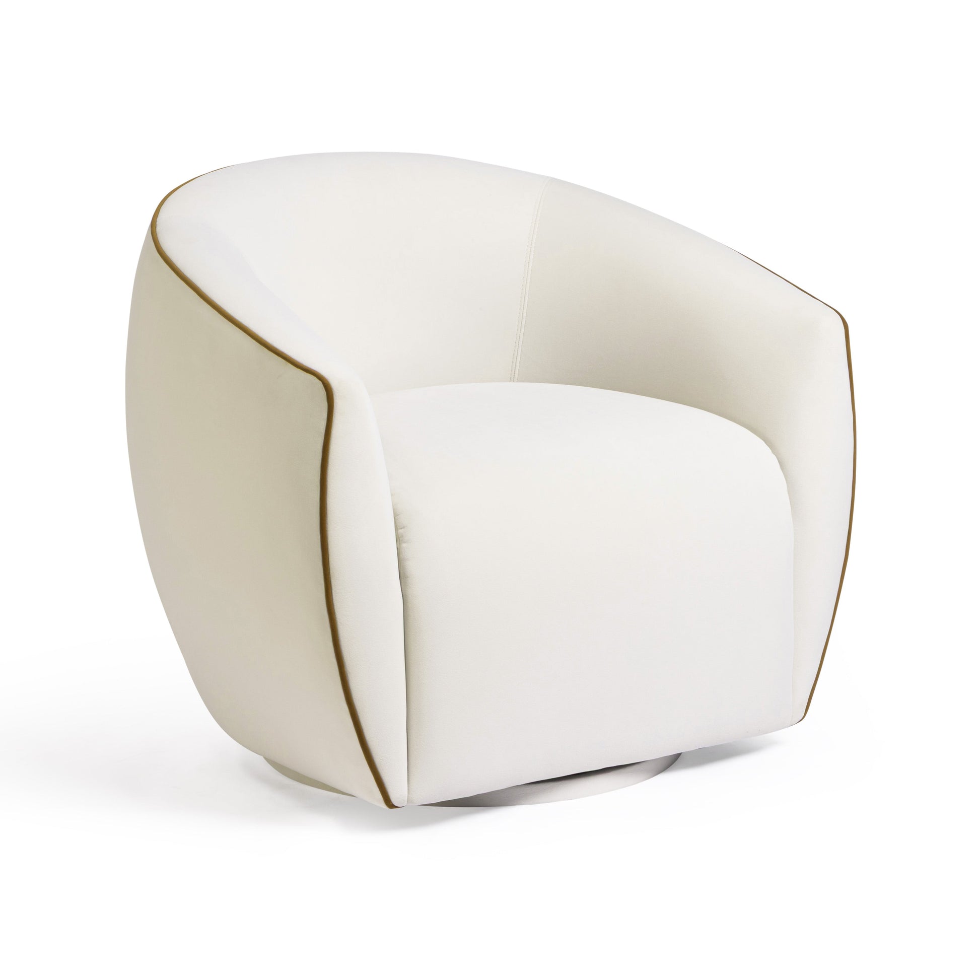 Jordan Contrast Piping Performance Velvet Swivel Accent Chair Chocolate Brown, Cream by Tov Furniture