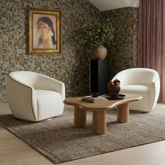 Jordan Cream Contrast Piping Performance Velvet Swivel Accent Chair by TOV Furniture – photo 2 of 7