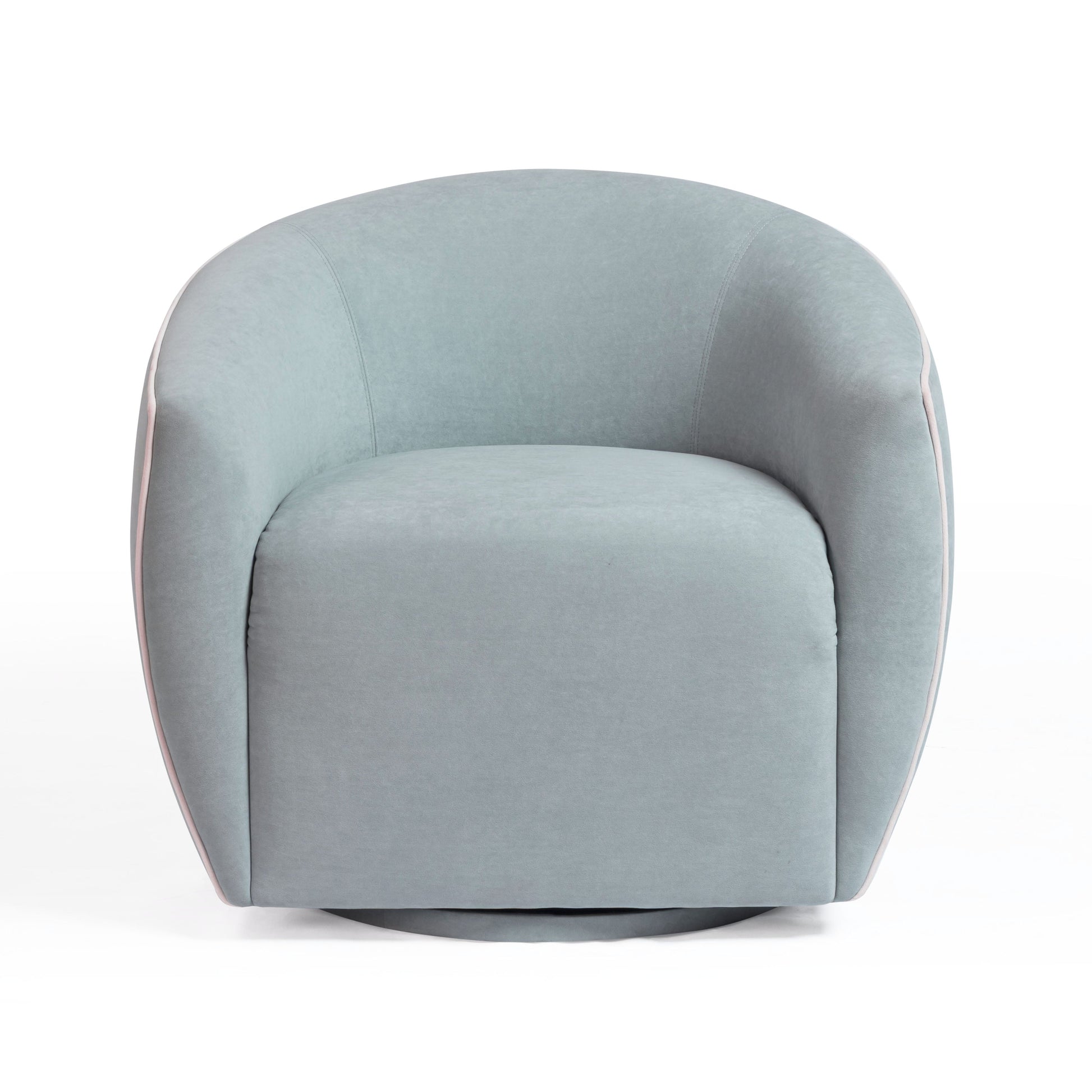Jordan Contrast Piping Performance Velvet Swivel Accent Chair Baby Blue, Cream by Tov Furniture