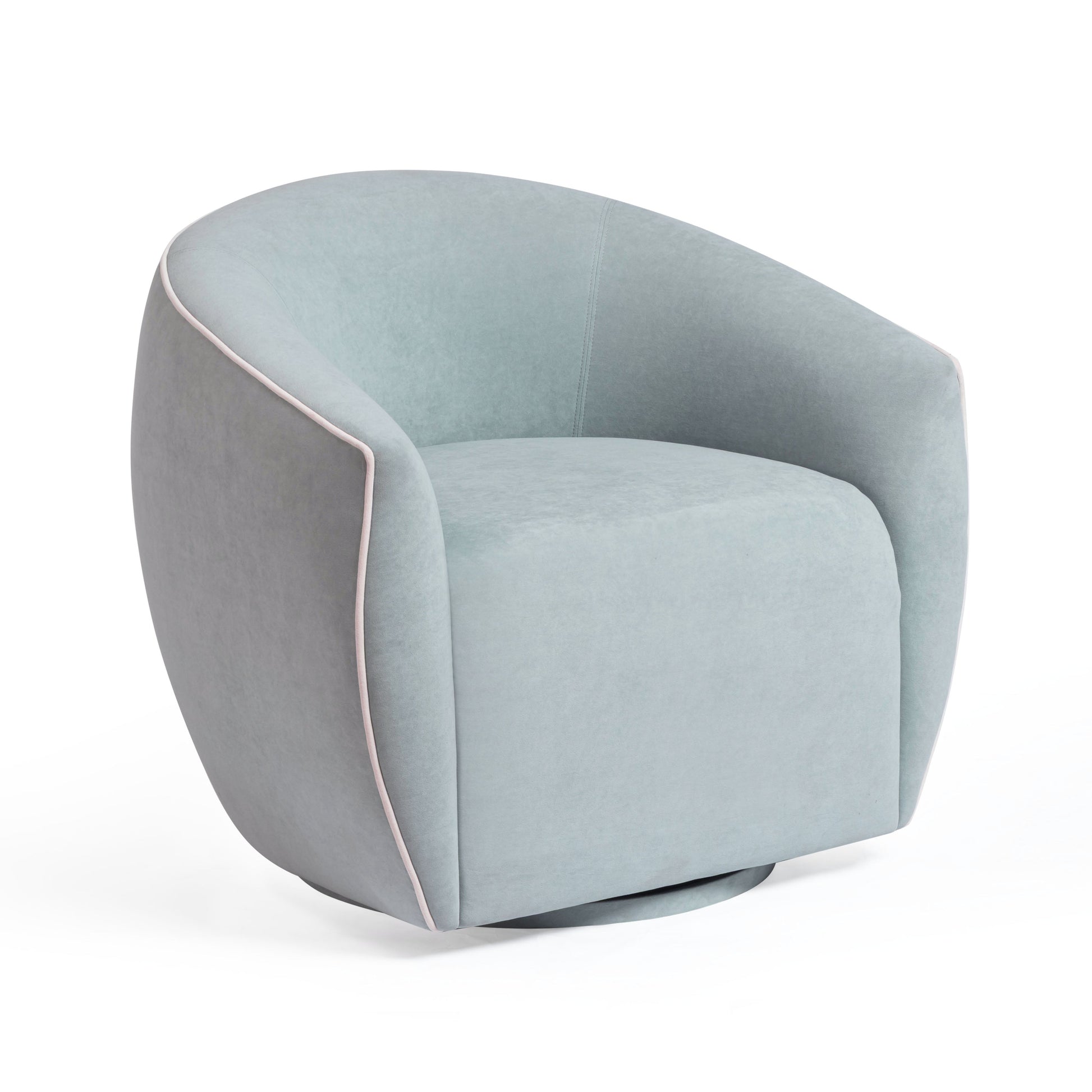 Jordan Contrast Piping Performance Velvet Swivel Accent Chair Baby Blue, Cream by Tov Furniture