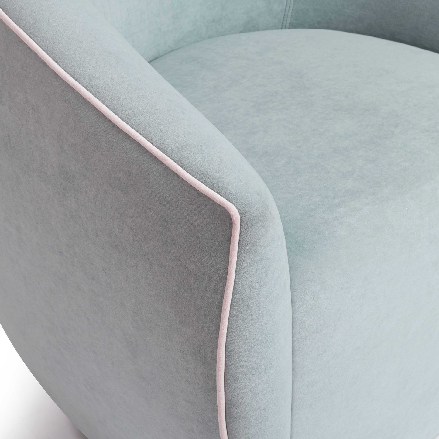 Jordan Contrast Piping Performance Velvet Swivel Accent Chair Baby Blue, Cream by Tov Furniture
