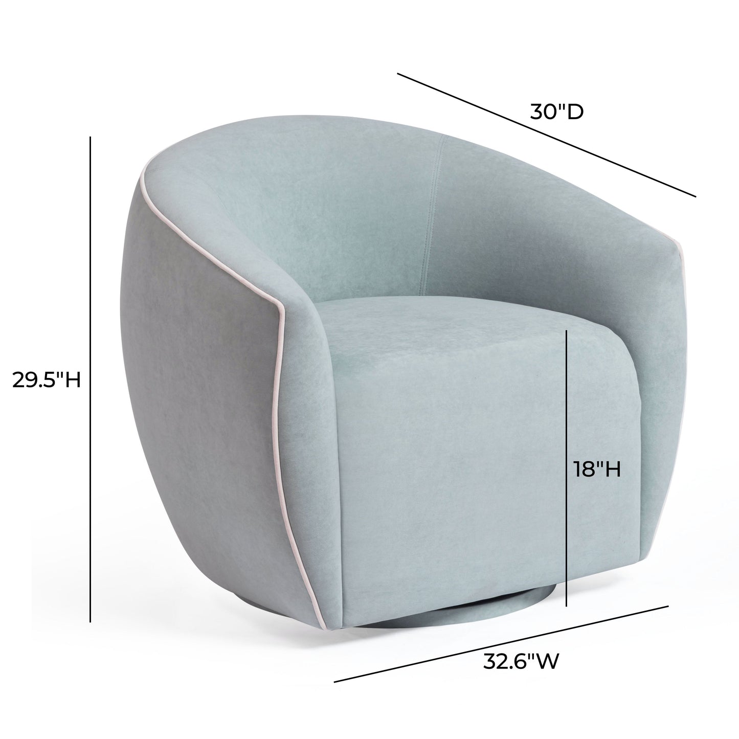 Jordan Contrast Piping Performance Velvet Swivel Accent Chair Baby Blue, Cream by Tov Furniture